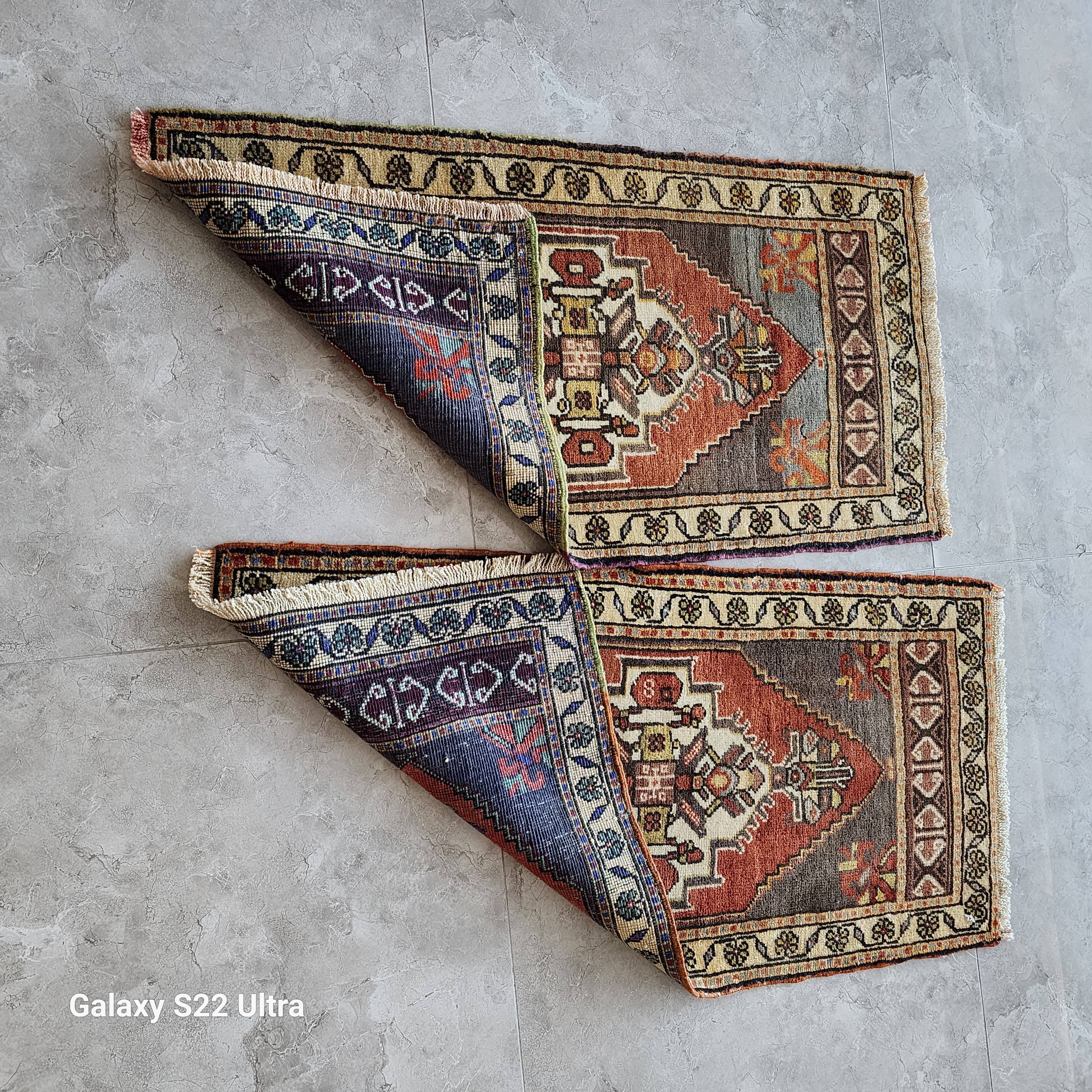 Vintage Turkish Yastik Rug Set of 2 | 1'7'' x 3'1'' & 1'8'' x 3'2''