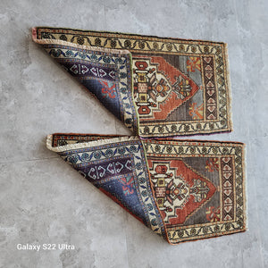 Vintage Turkish Yastik Rug Set of 2 | 1'7'' x 3'1'' & 1'8'' x 3'2''