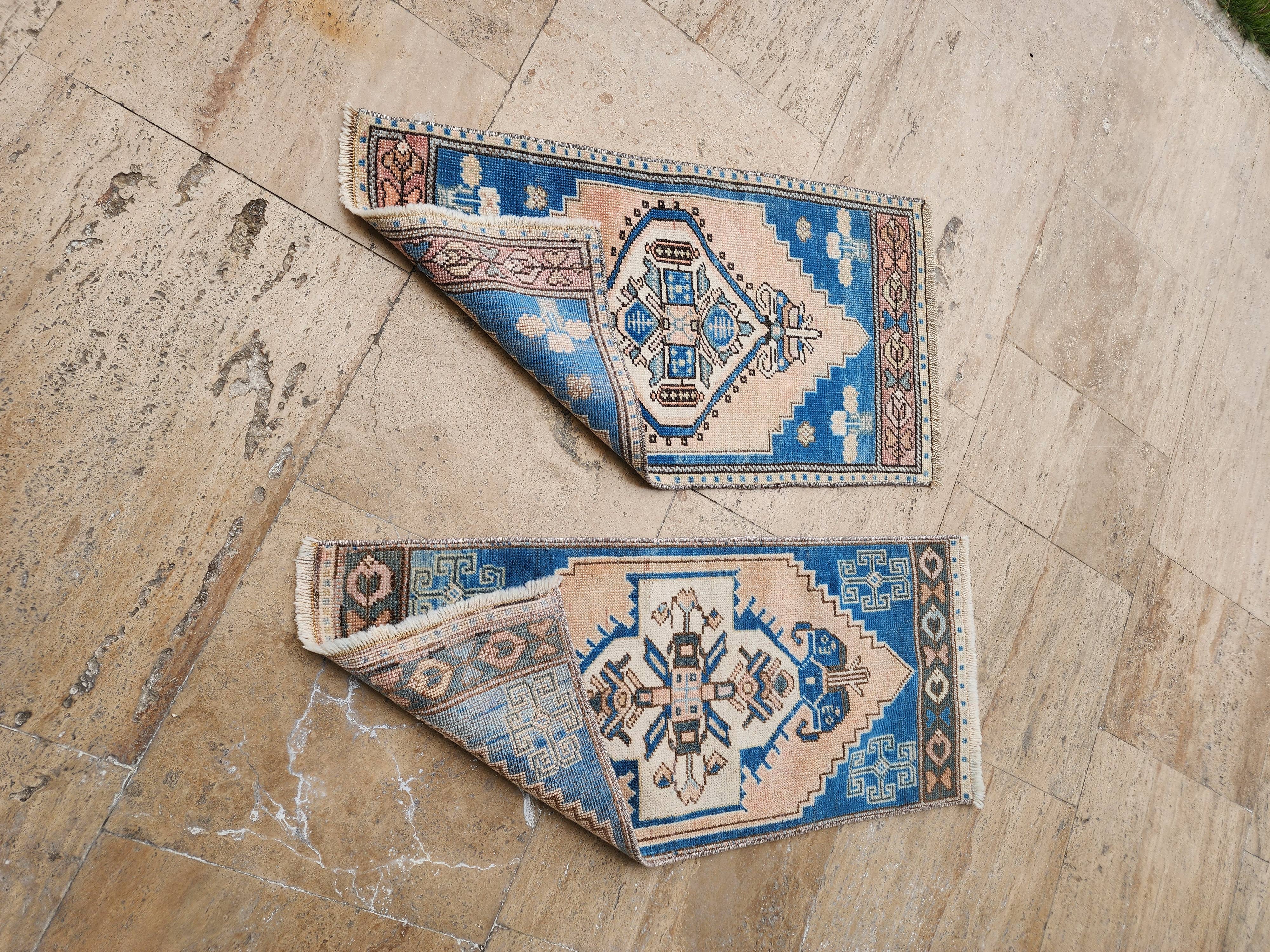 Vintage Turkish Yastik Rugs Set of 2 | 17'' x 39''
