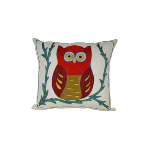 Owl Suzani Pillow Cover | 17'' x 18''