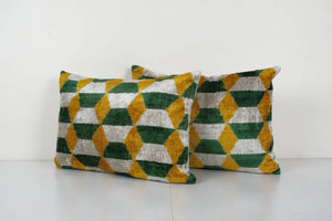 Silk Ikat Velvet Pillow Cover Set of 2 | 15'' x 22''