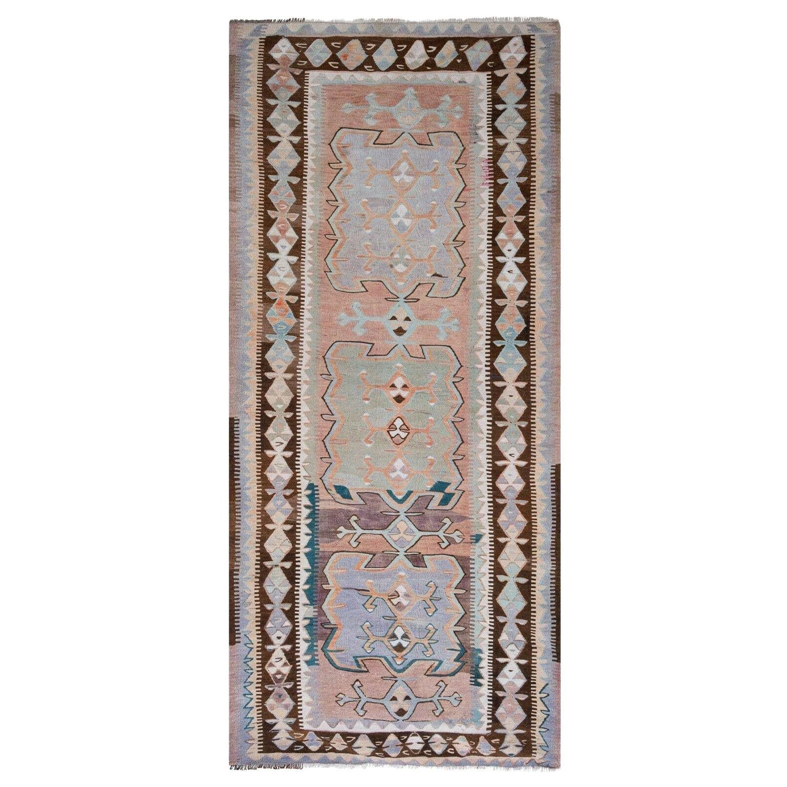 Vintage Turkish Kilim Rug 5'1'' x 11'10''
