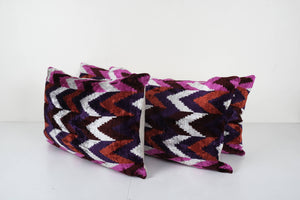 Silk Ikat Velvet Pillow Cover Set of 3 | 16'' x 24''