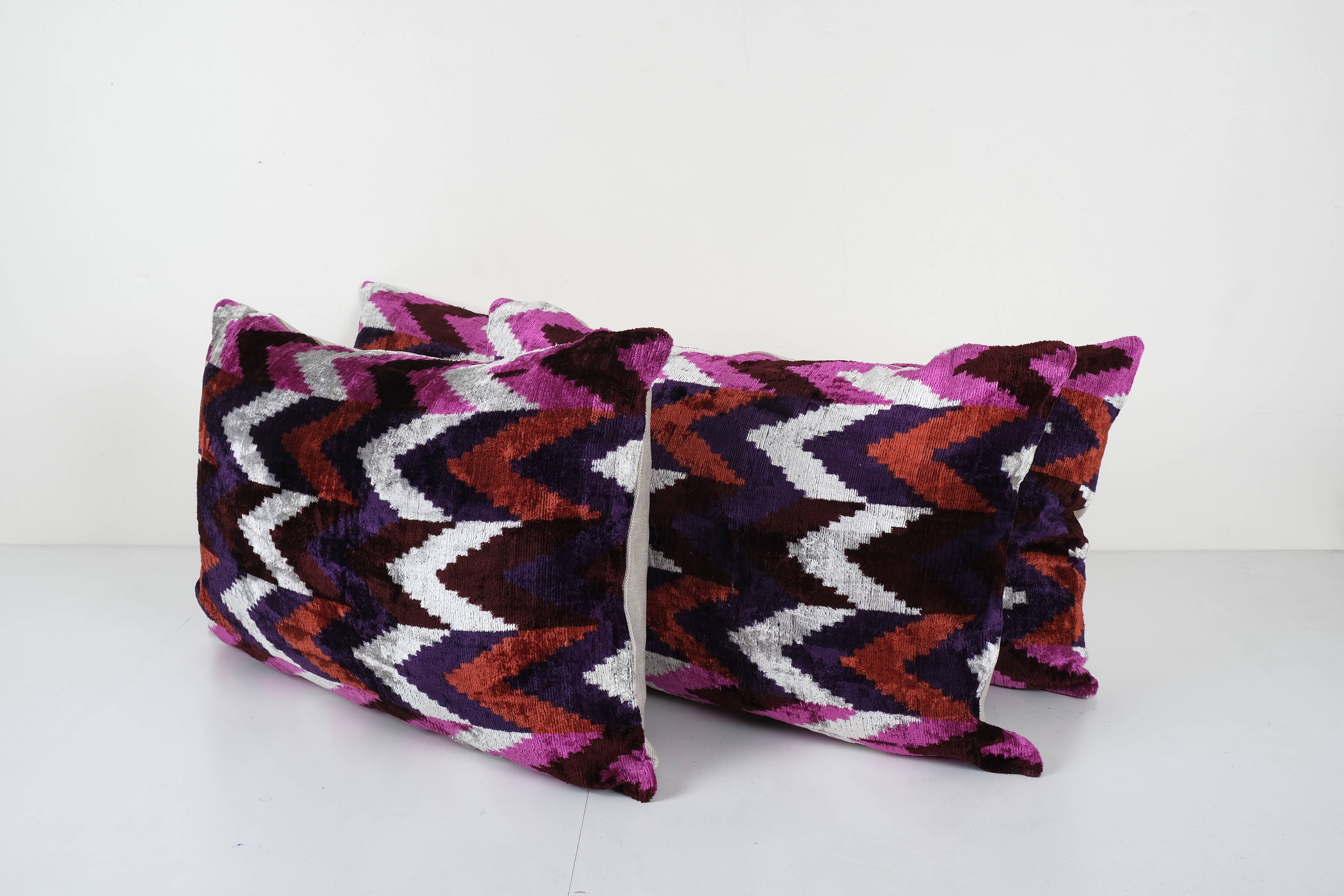 Silk Ikat Velvet Pillow Cover Set of 3 | 16'' x 24''