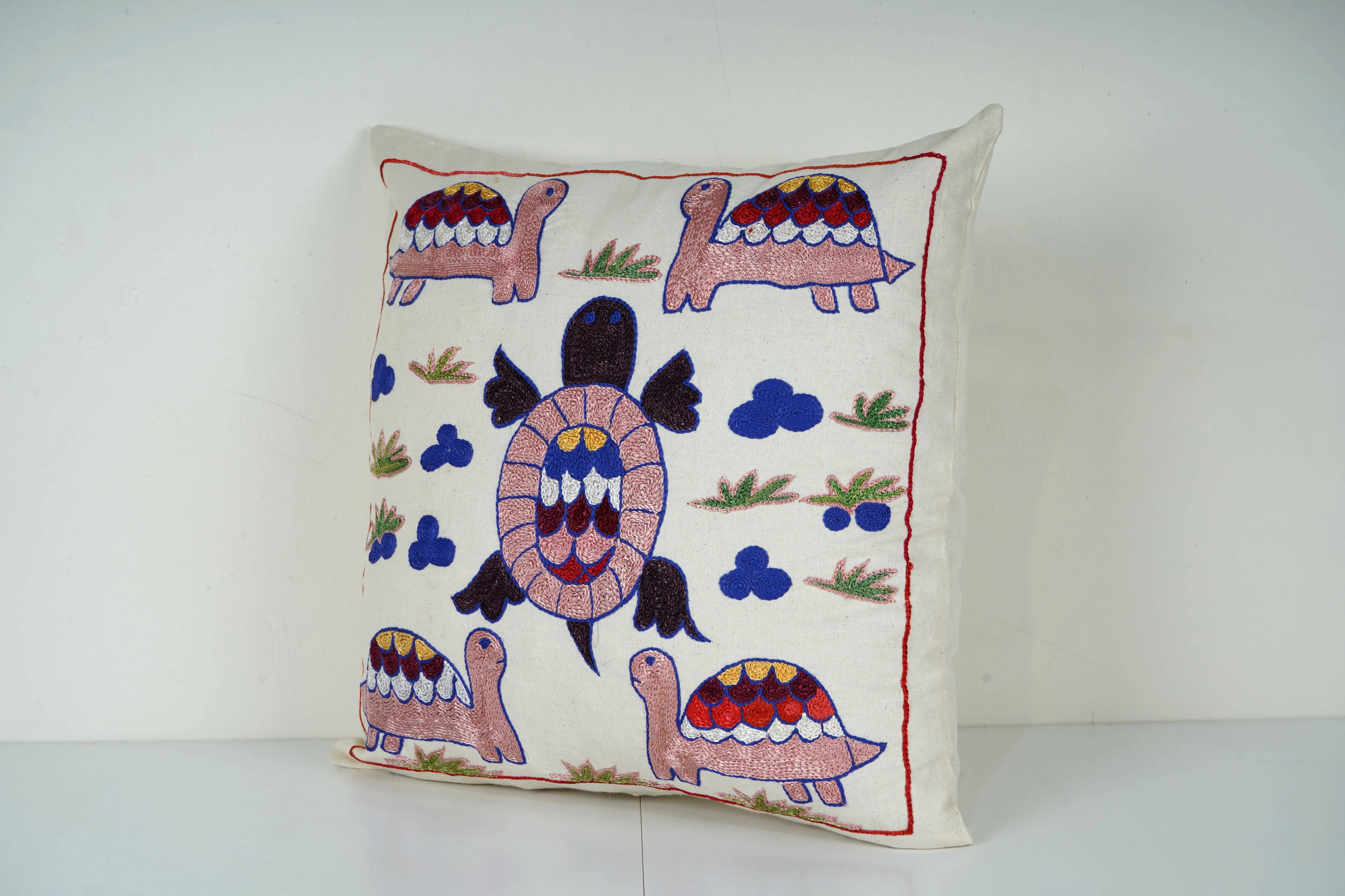 Turtle Suzani Pillow Cover | 18'' x 18''
