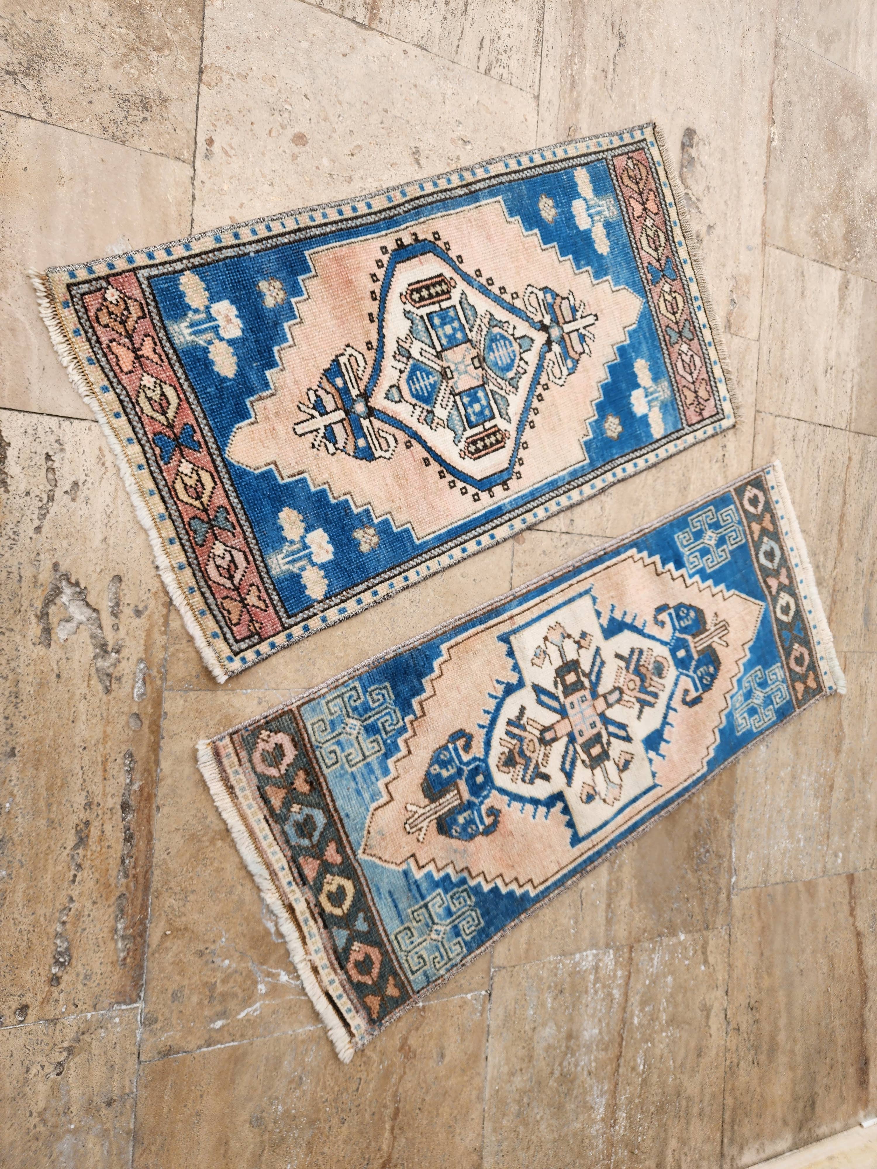 Vintage Turkish Yastik Rugs Set of 2 | 17'' x 39''