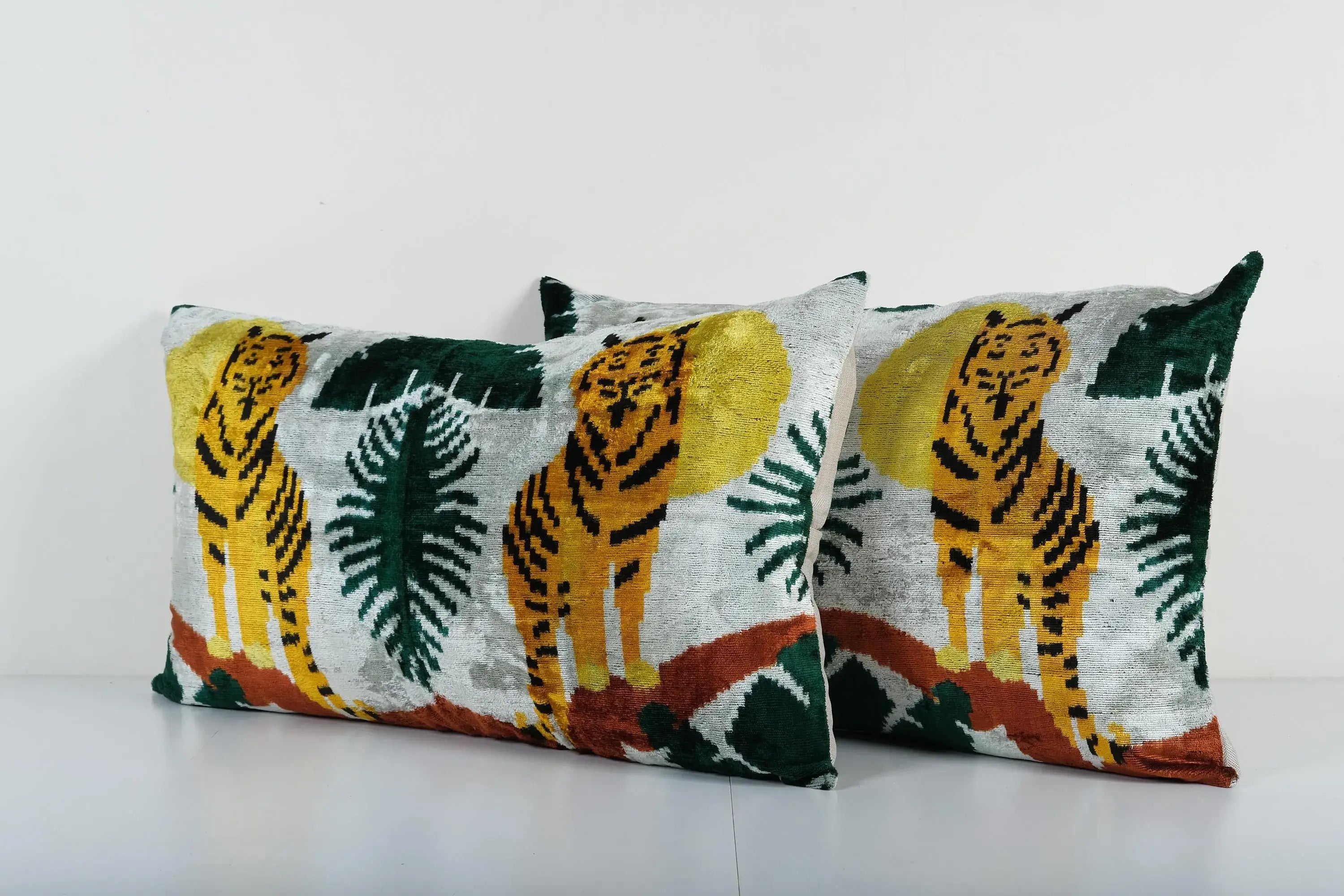 Tiger Silk Ikat Velvet Pillow Cover Set of 2 | 18'' x 30''