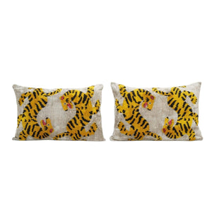 Tiger Silk Ikat Velvet Pillow Cover Set of 2 | 16'' x 44''