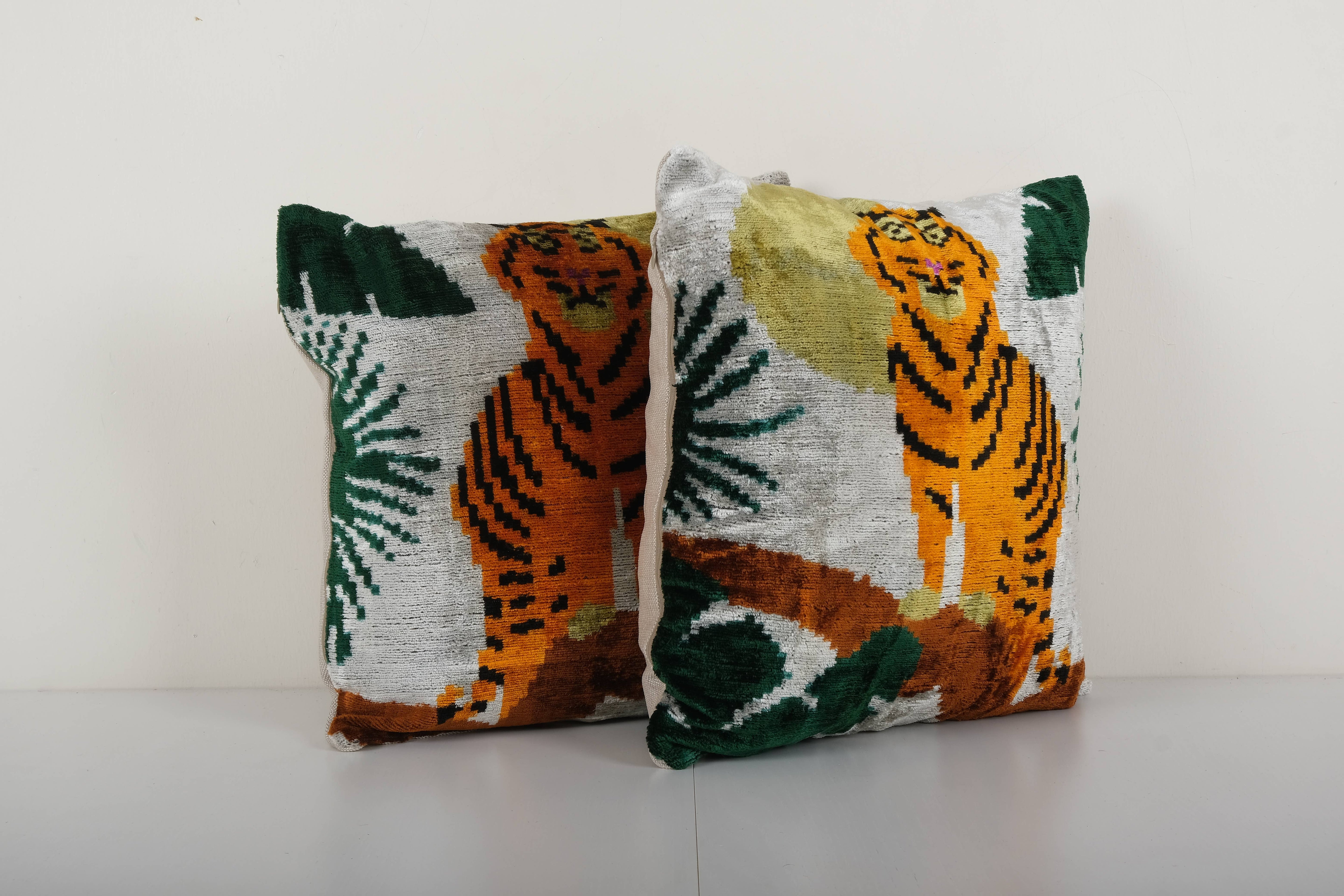 Tiger Silk Ikat Velvet Pillow Cover Set of 2 | 16'' x 16''