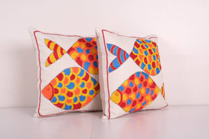 Fish Suzani Pillow Cover Set of 2 | 18'' x 18''