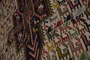 Vintage Animal Pattern Soumac Kilim Runner 3'4'' x 9'4''
