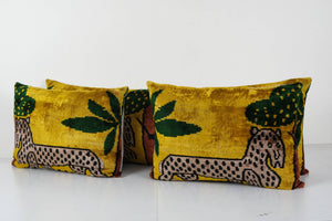 Tiger Silk Ikat Velvet Pillow Cover Set of 3 | 16'' x 24''
