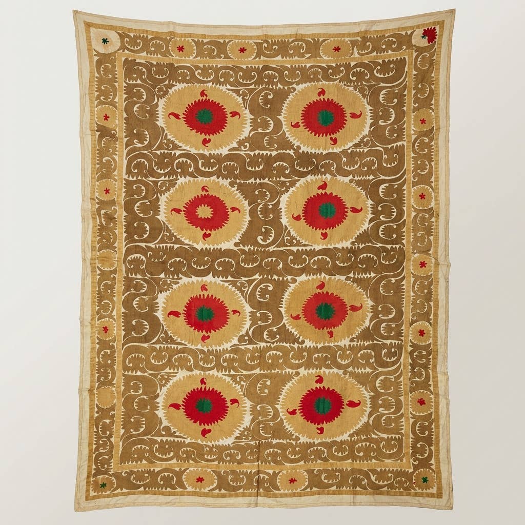Hand-Embroidered Suzani Wall Hanging & Bedspread 7'5'' x 11'