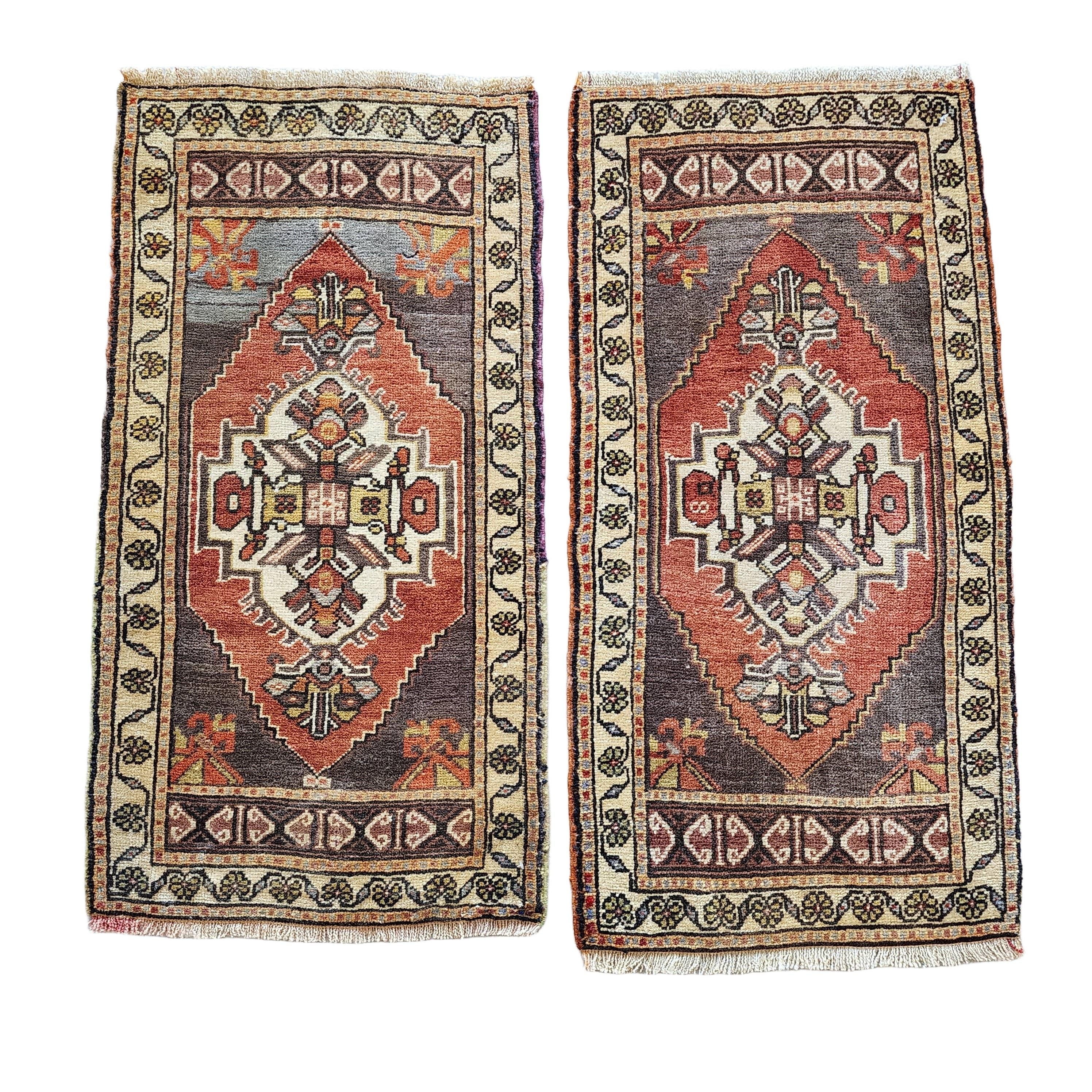 Vintage Turkish Yastik Rug Set of 2 | 1'7'' x 3'1'' & 1'8'' x 3'2''