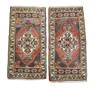 Vintage Turkish Yastik Rug Set of 2 | 1'7'' x 3'1'' & 1'8'' x 3'2''