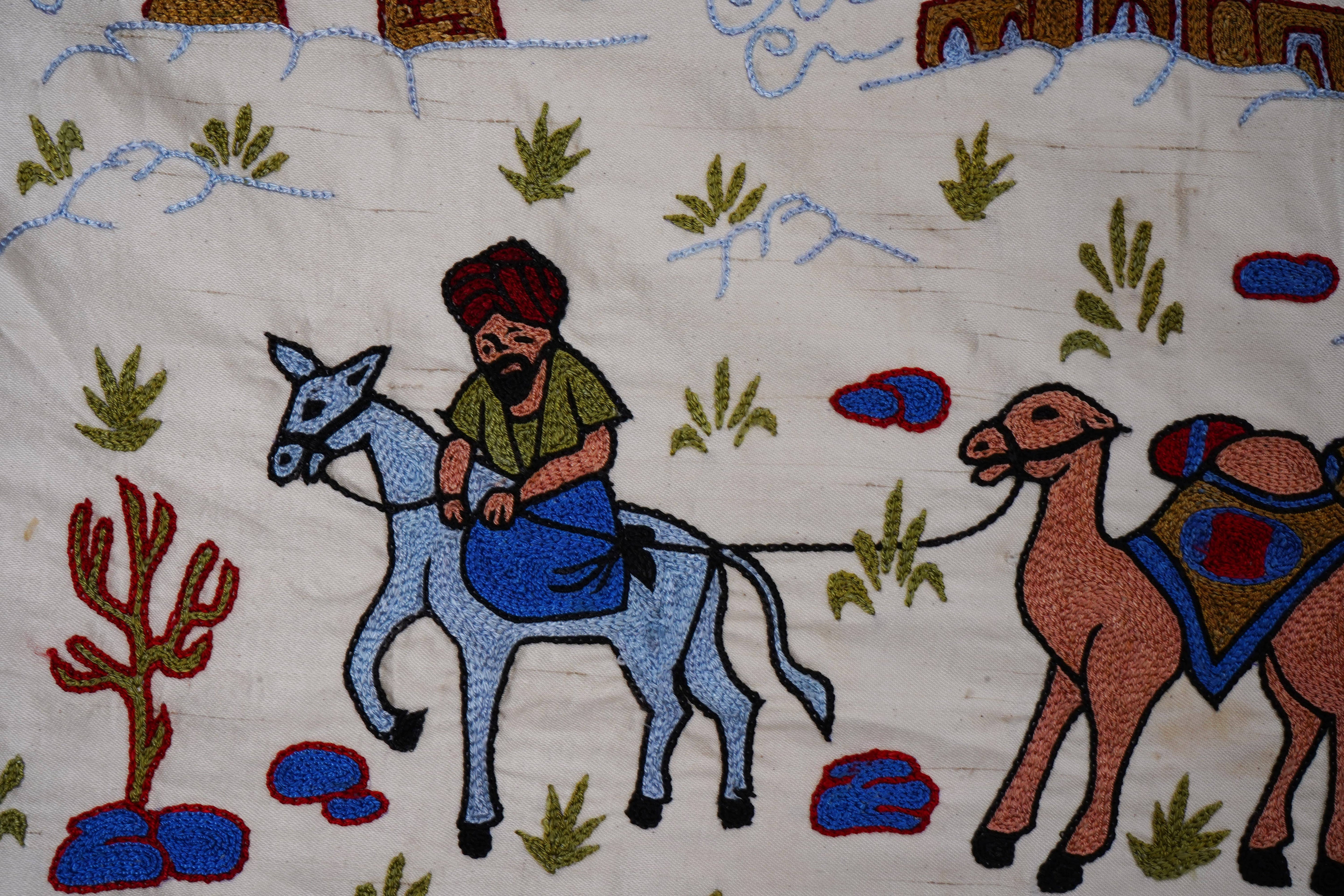 Hand-Embroidered Suzani Wall Hanging & Bedspread 1'8'' x 6'1''