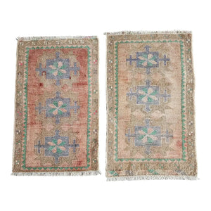 Vintage Turkish Yastik Rug Set of 2 | 1'8'' x 2'7'' & 1'8'' x 2'9''