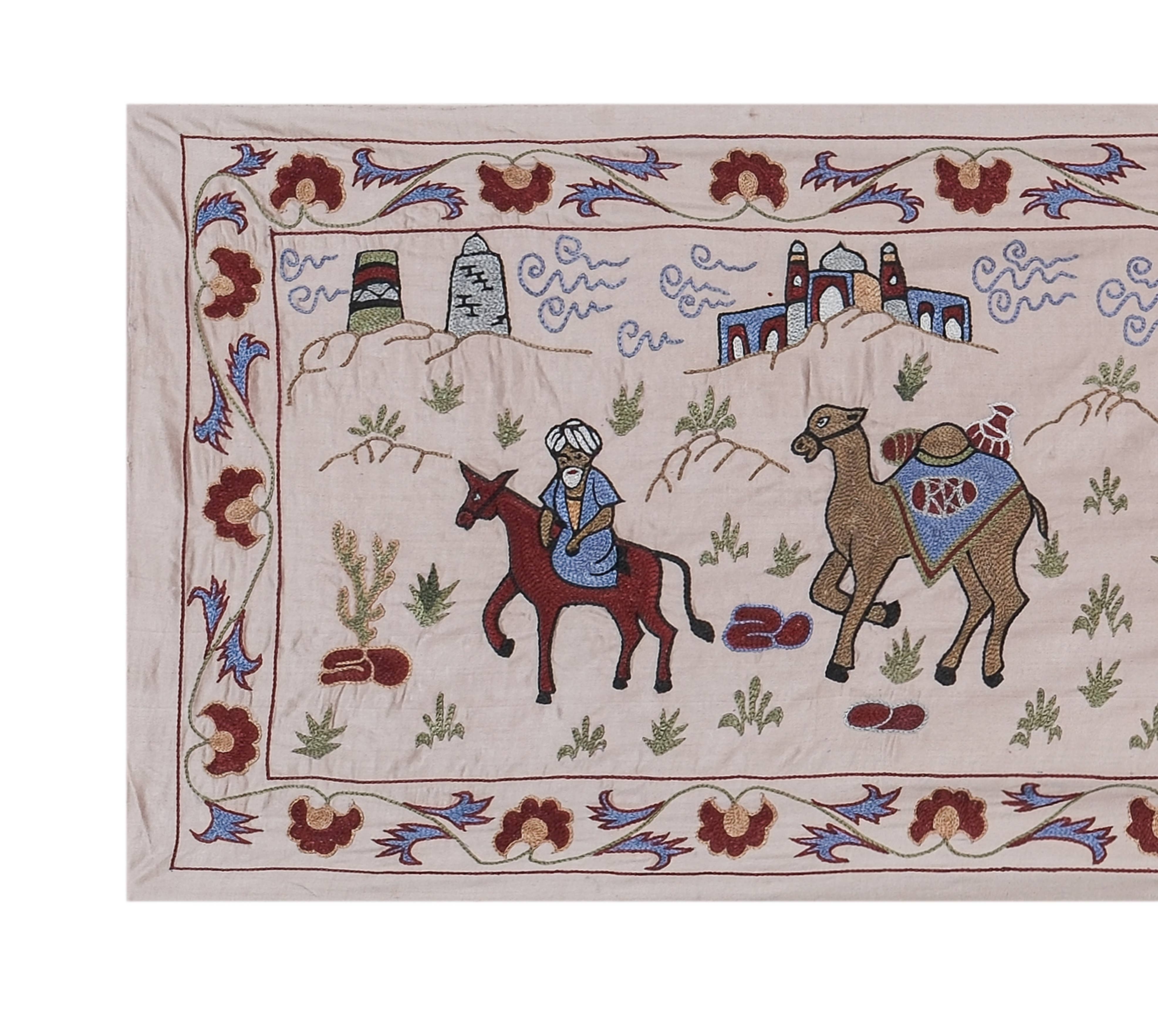 Hand-Embroidered Suzani Table Runner 1'9'' x 6'3''