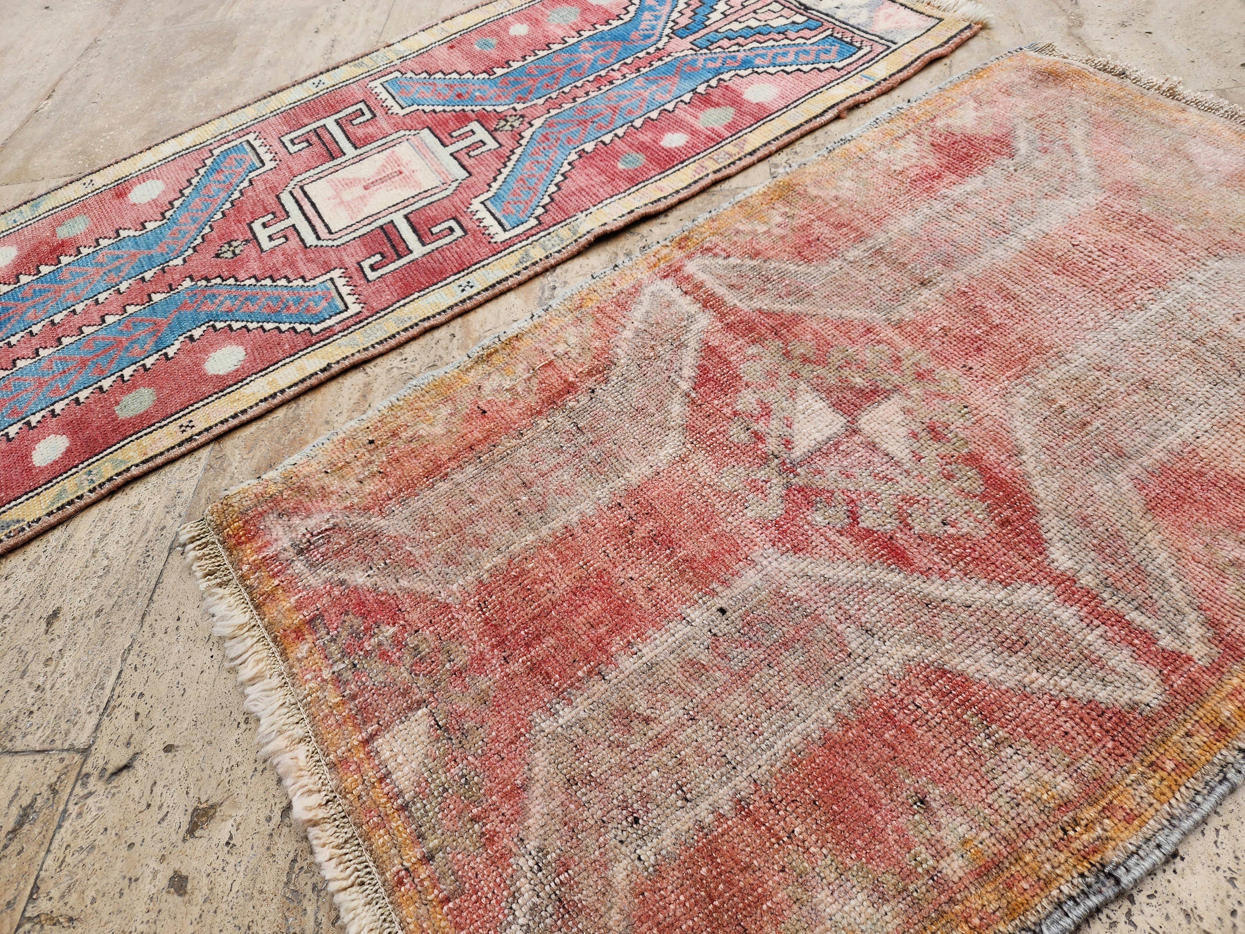 Vintage Turkish Yastik Rug Set of 2 | 1'9'' x 2'8'' & 1'8'' x 4'1''