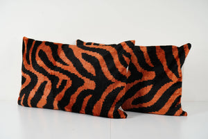 Lion Silk Ikat Velvet Pillow Cover Set of 2 | 16'' x 50''