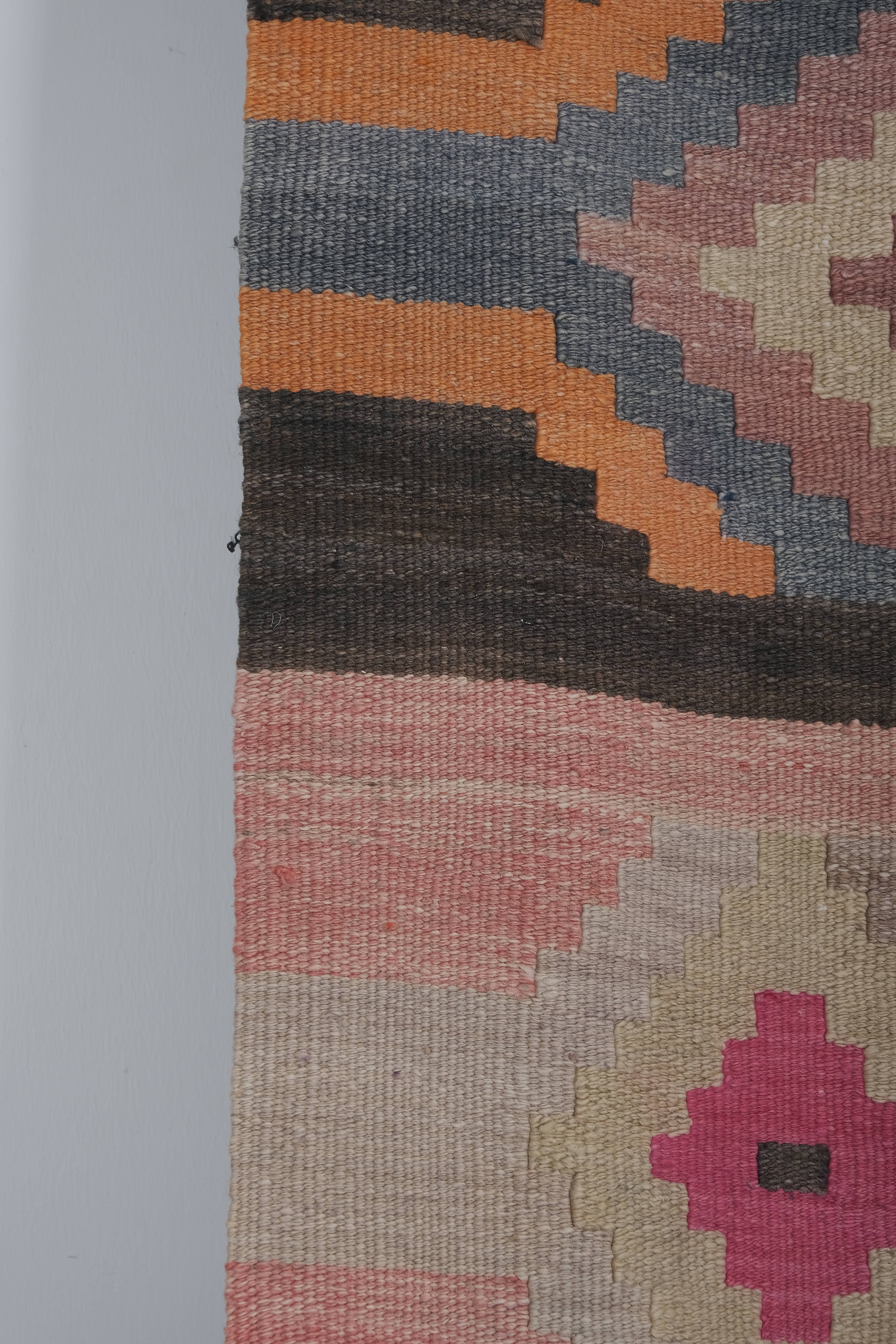 Vintage Turkish Kilim Runner 2'7'' x 21'