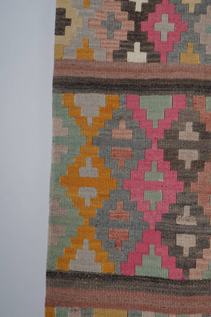 Vintage Turkish Kilim Runner 2'4'' x 12'6''