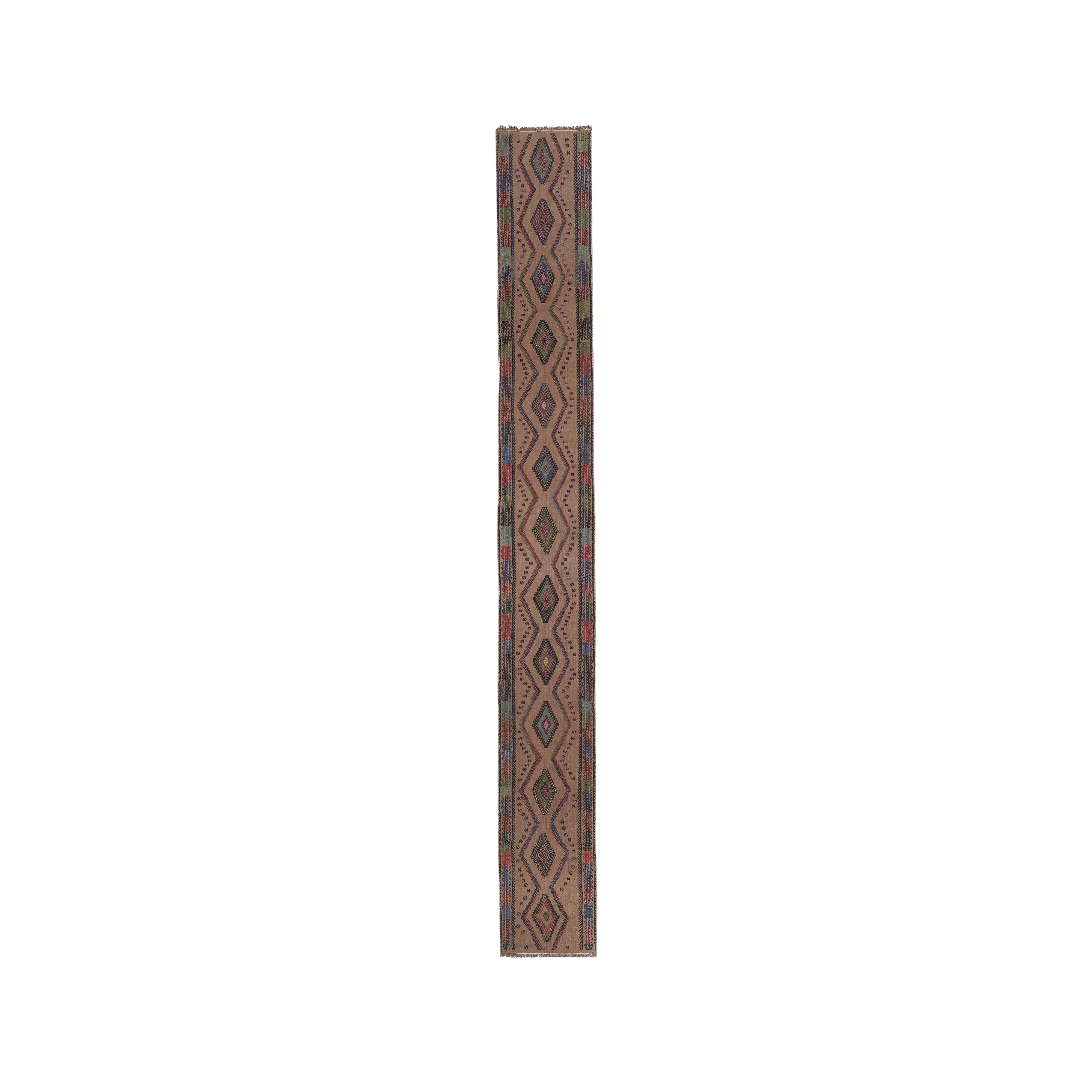 Vintage Turkish Kilim Runner 1'6'' x 13'2''