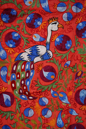 Peacock Silk Suzani Wall Hanging & Bedspread | 3'4'' x 6'1''