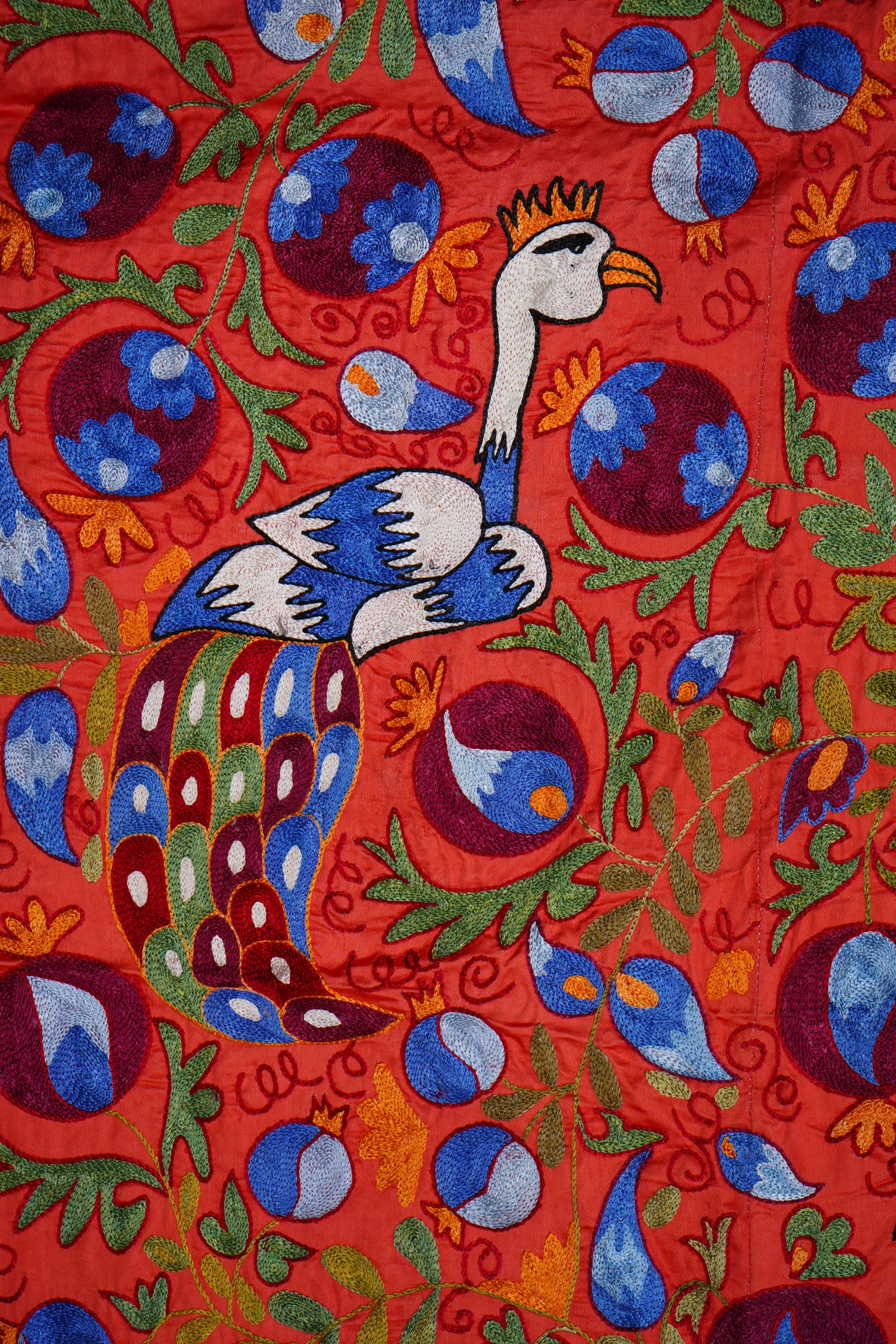 Peacock Silk Suzani Wall Hanging & Bedspread | 3'4'' x 6'1''