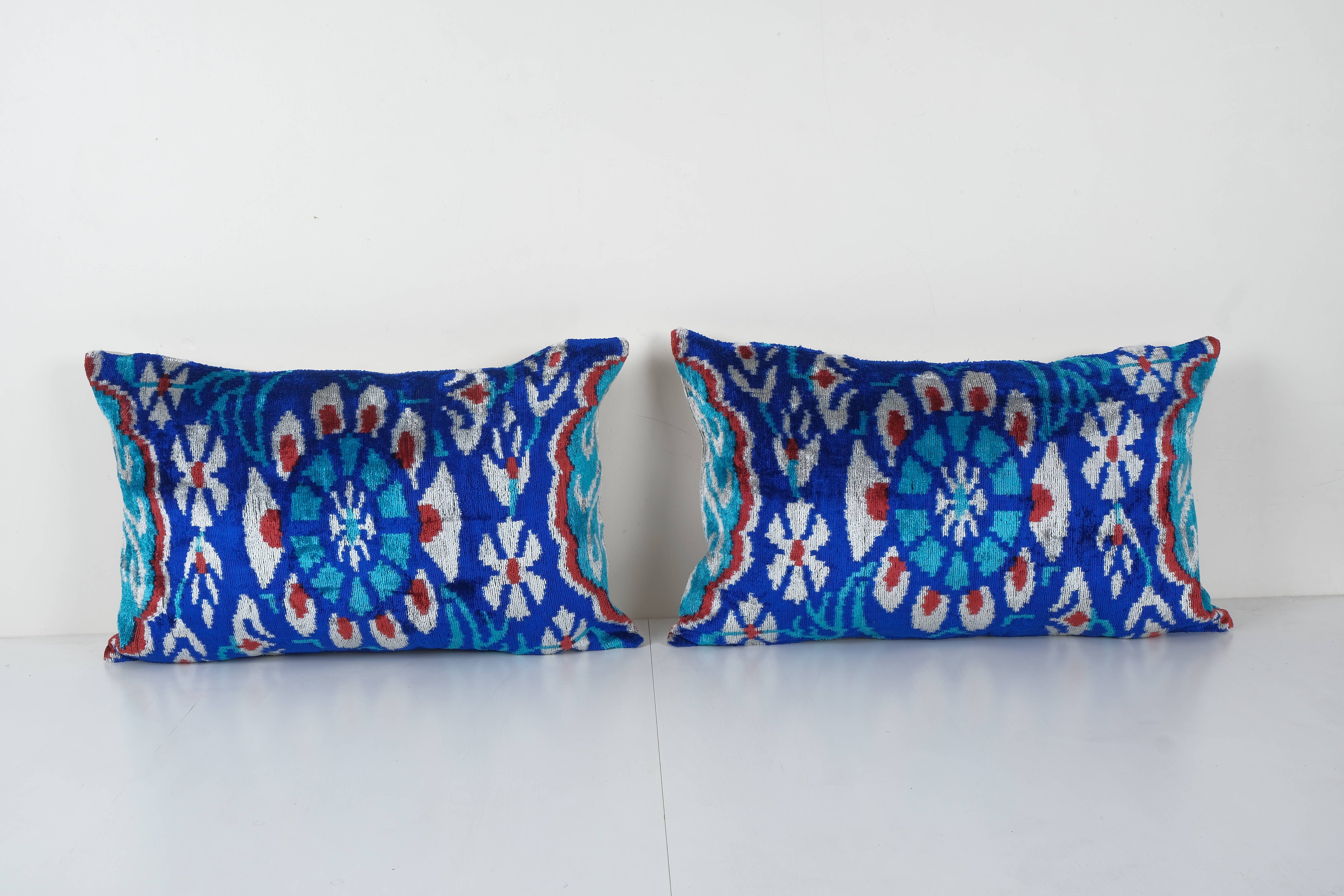 Silk Ikat Velvet Pillow Cover Set of 2 | 16'' x 48''
