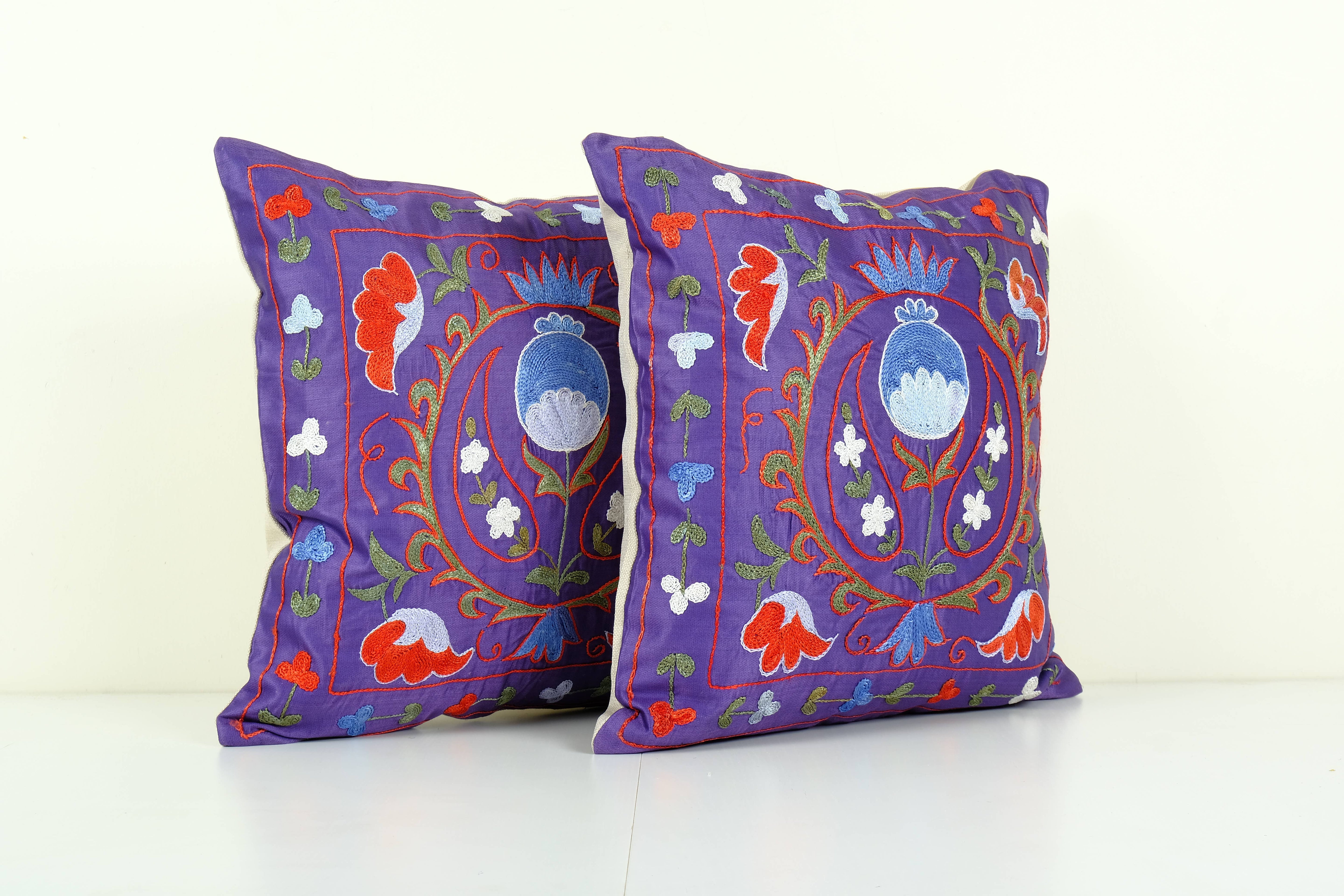 Silk Suzani Pillow Cover Set of 2 | 19'' x 19''