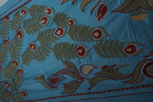 Peacock Silk Suzani Wall Hanging & Bedspread 1'9'' x 6'2''