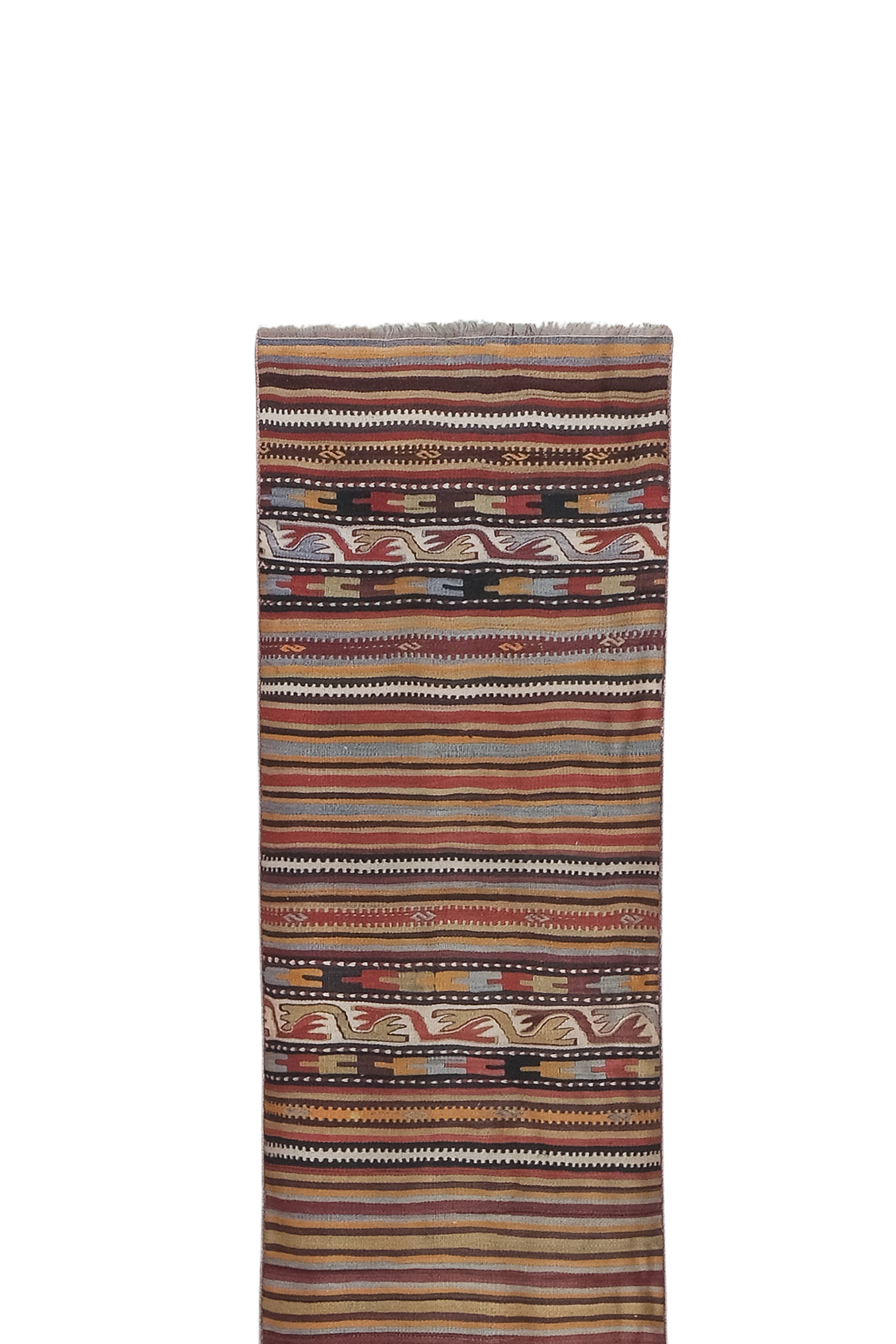 Vintage Turkish Kilim Runner 2'5'' x 25'4''