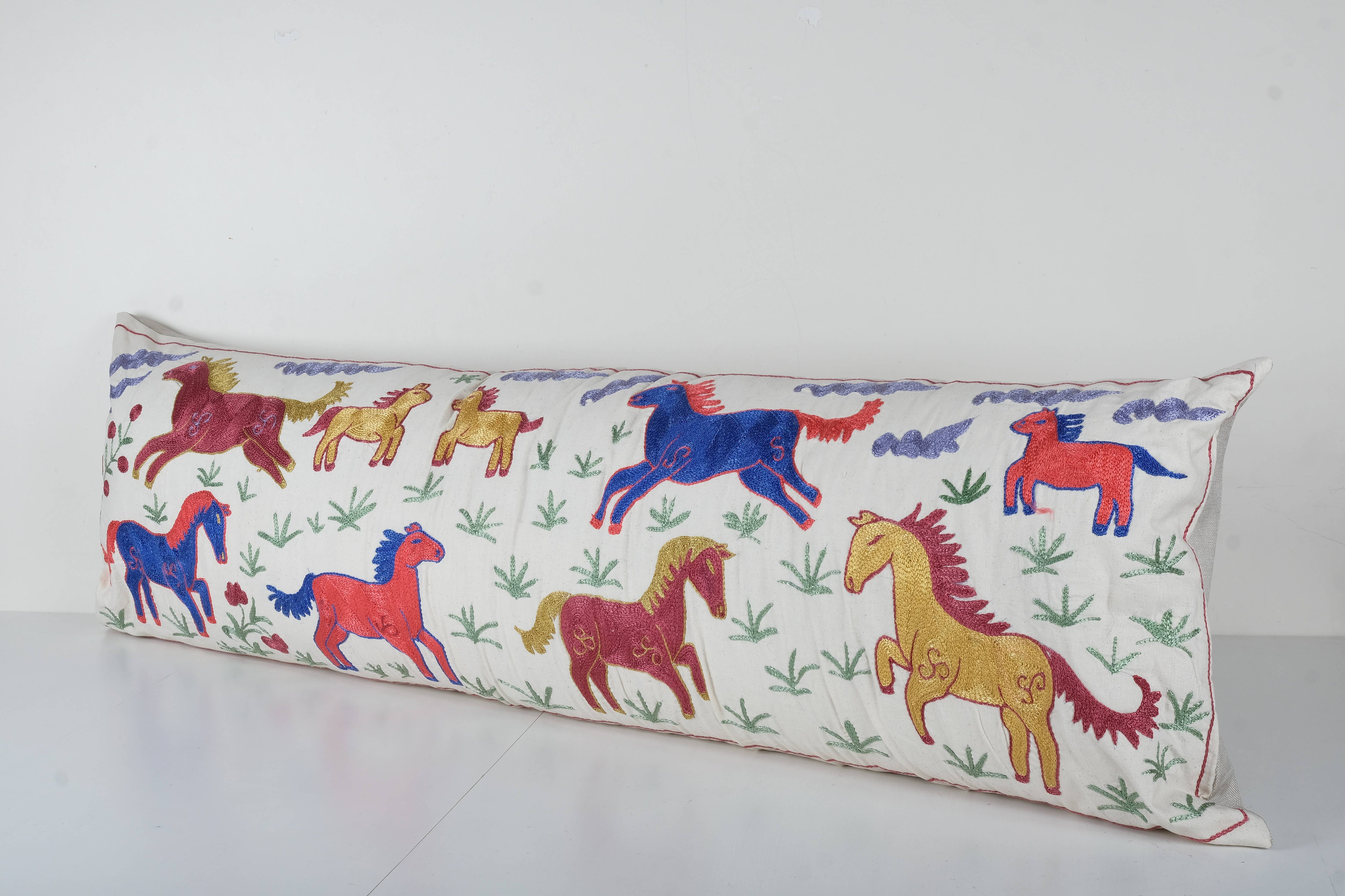 Horse Suzani Bedding Pillow Cover | 18'' x 57''