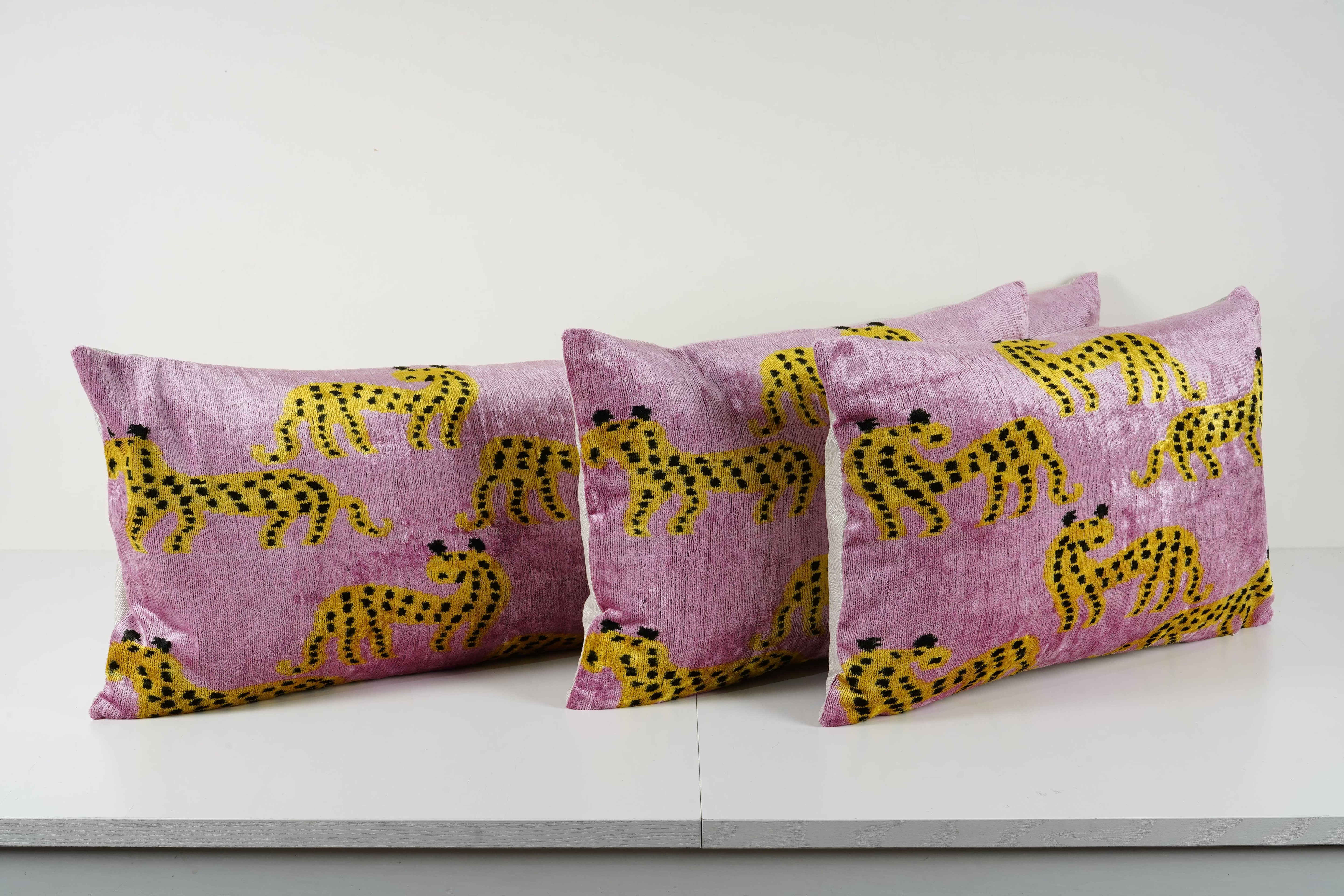 Silk Ikat Velvet Pillow Cover Set of 3 | 16'' x 24''