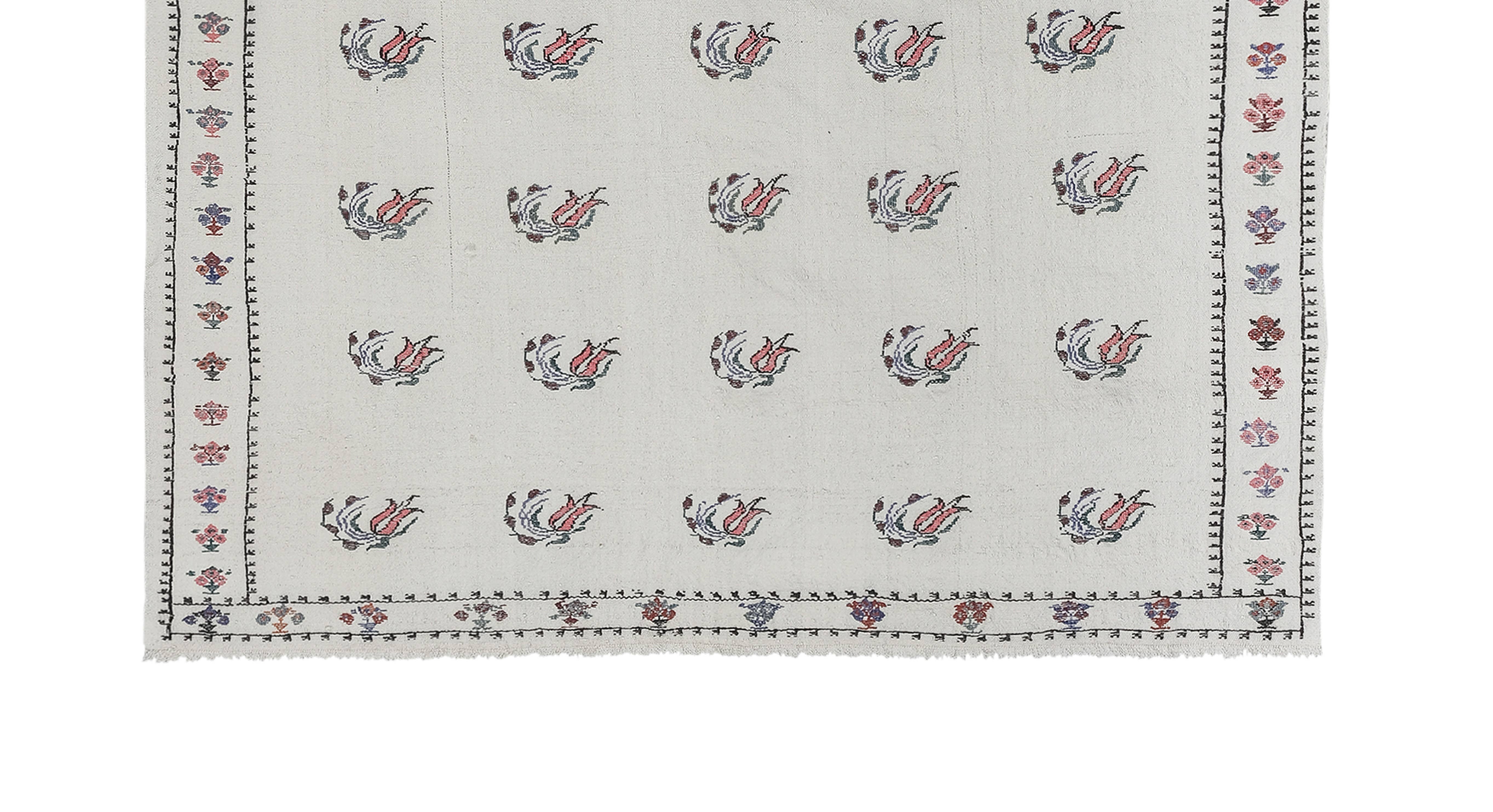 Vintage Turkish Kilim Rug 5'1'' x 6'11''