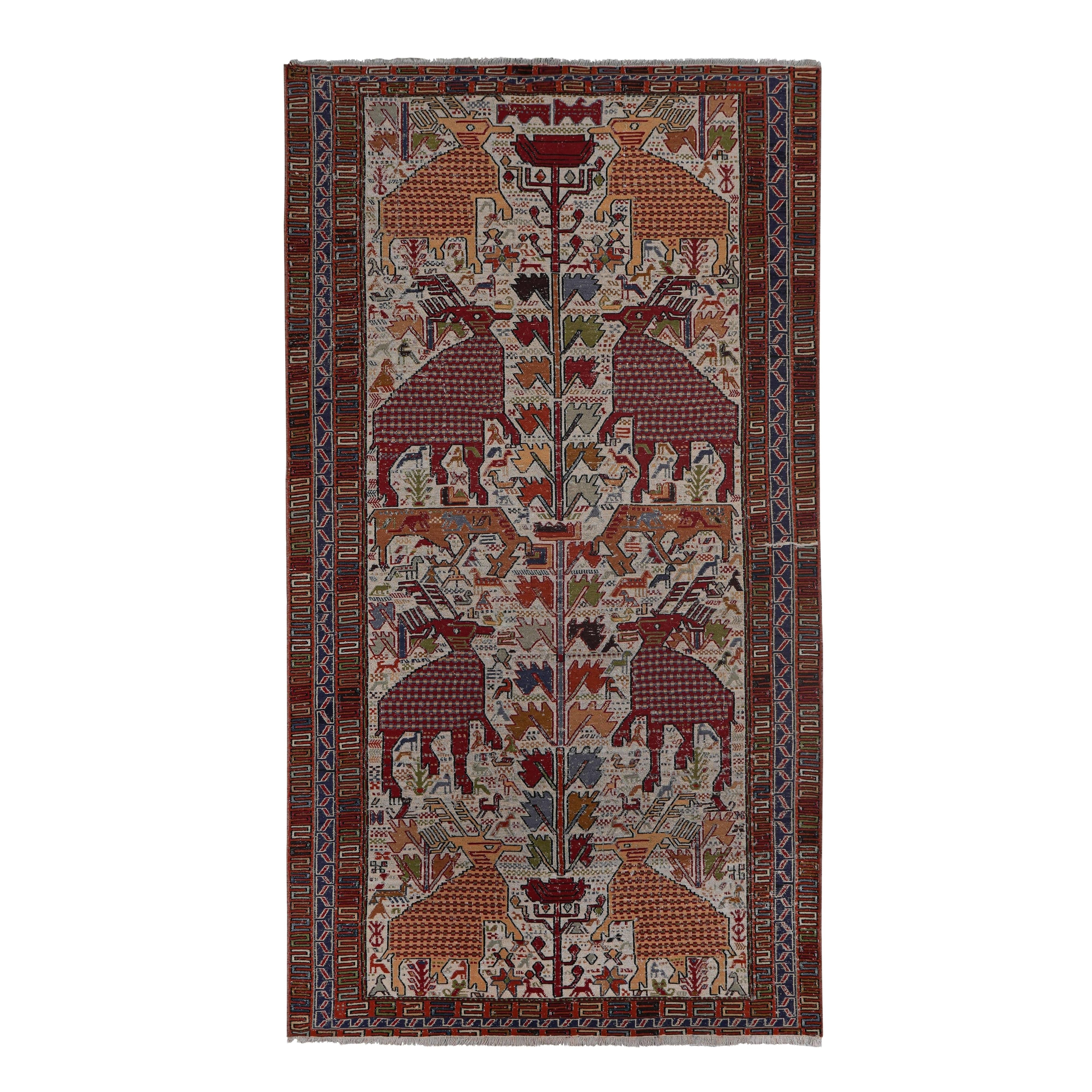 Vintage Turkish Soumac Kilim Rug 3'7'' x 7'1''