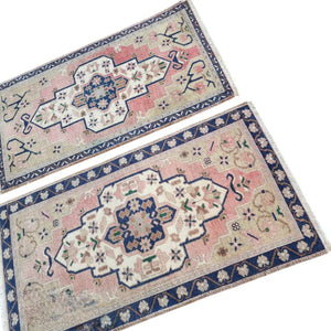 Vintage Turkish Yastik Rug Set of 2 | 1'10'' x 3'3'' & 1'10'' x 3'5''