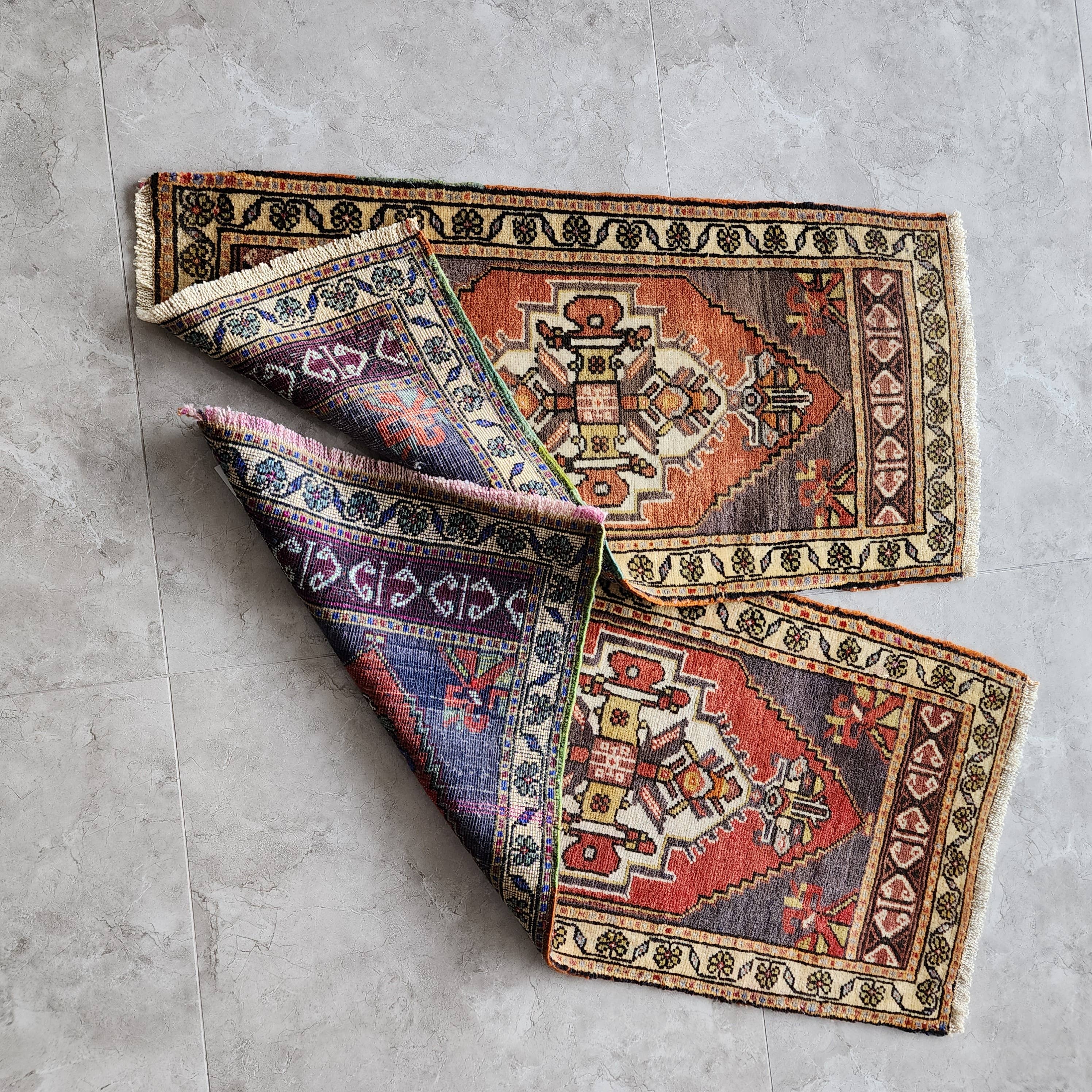 Vintage Turkish Yastik Rugs Set of 2 | 19'' x 37''