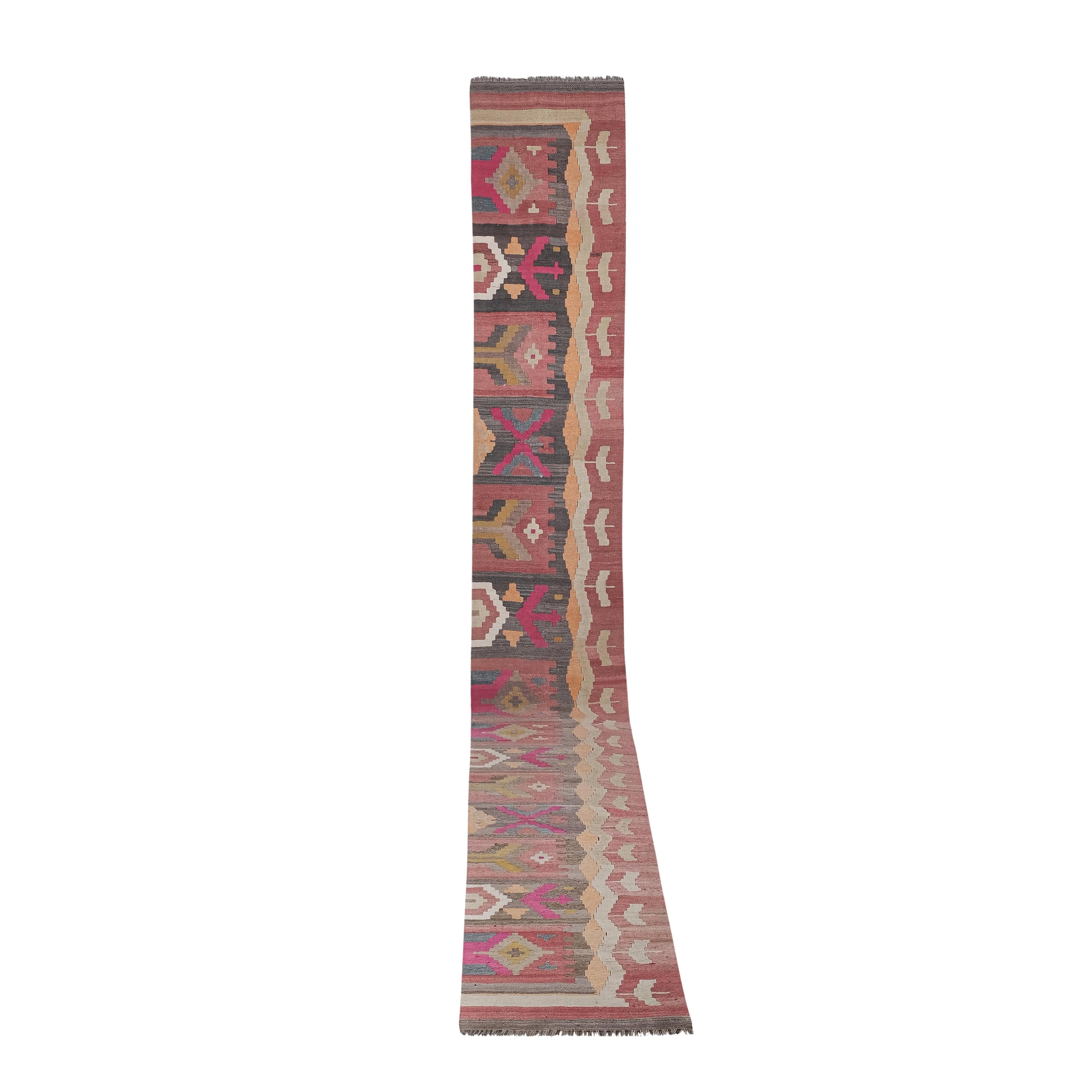 Vintage Turkish Kilim Runner 2'6'' x 21'1''