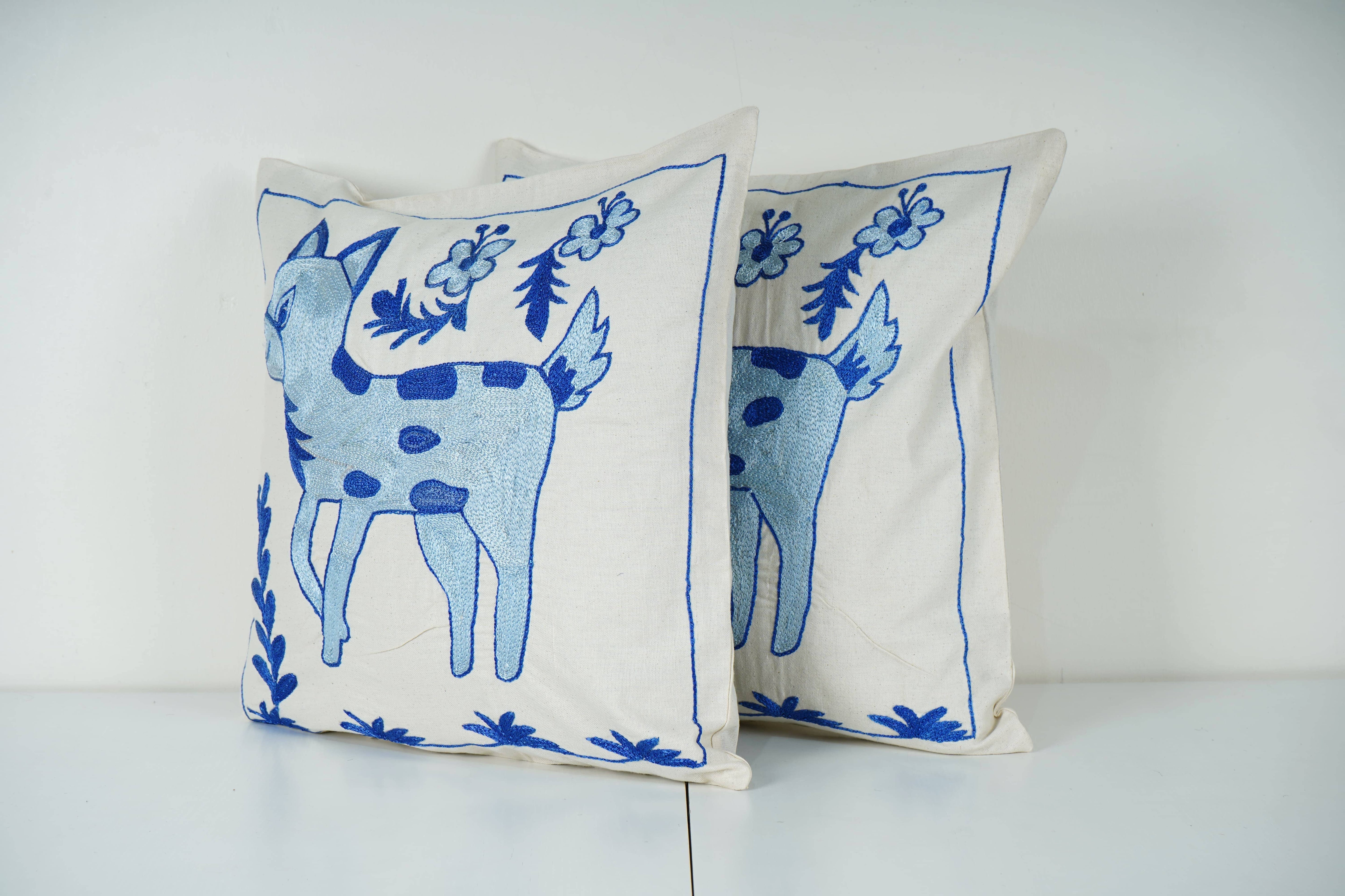 Deer Suzani Pillow Cover Set of 2 | 18'' x 18''