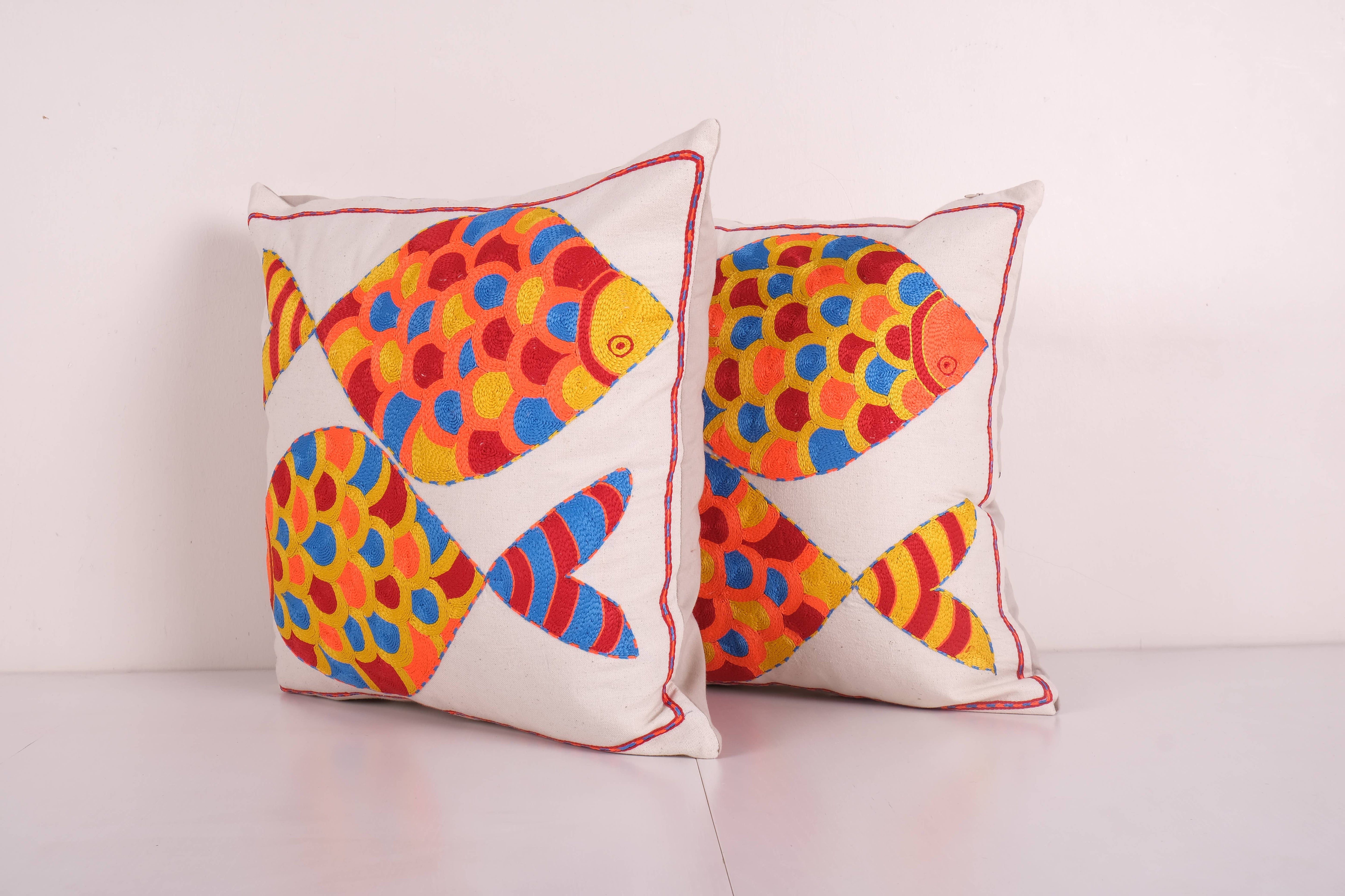 Fish Suzani Pillow Cover Set of 2 | 18'' x 18''