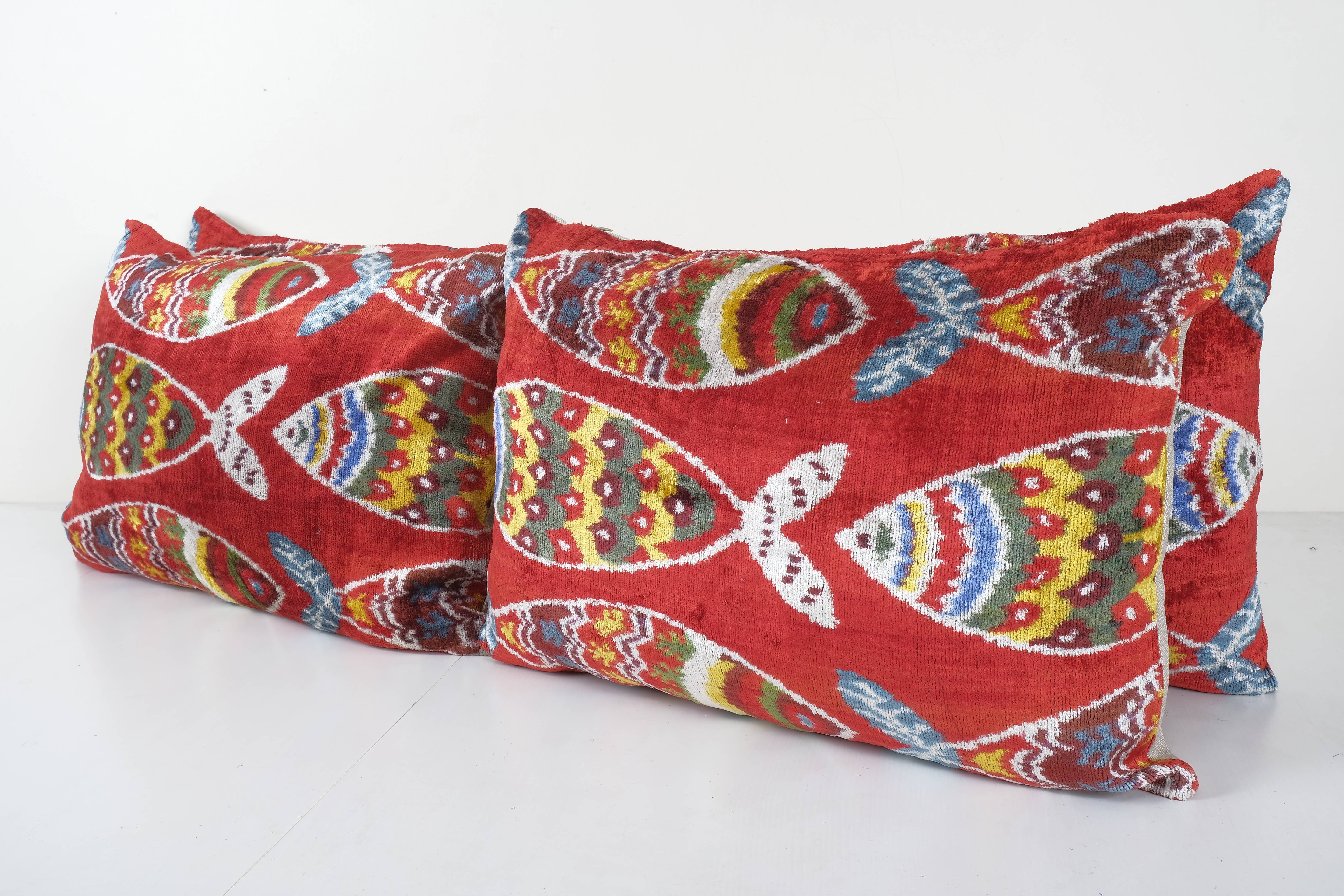 Fish Silk Ikat Velvet Pillow Cover Set of 3 | 16'' x 48''