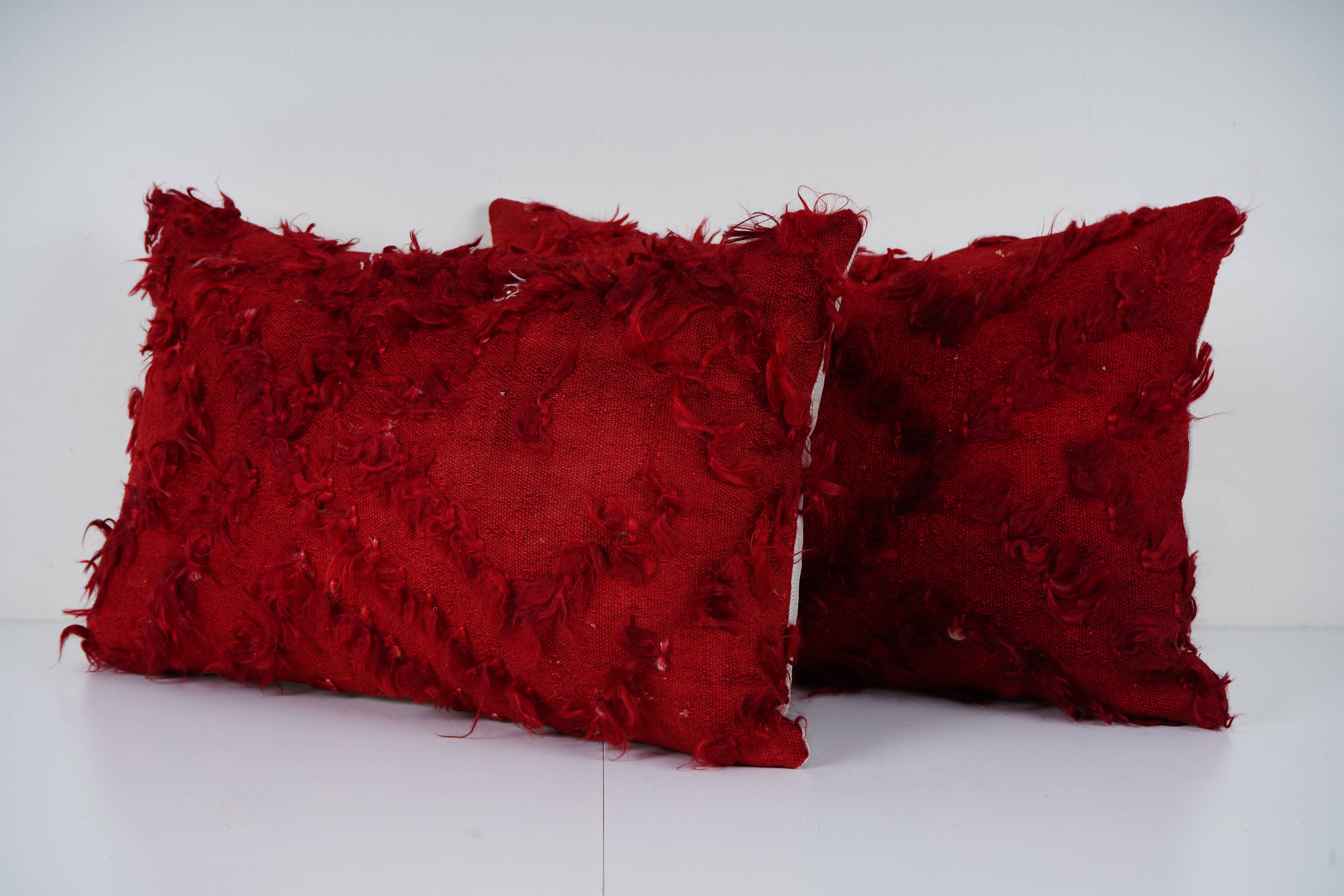 Turkish Shaggy Kilim Pillow Cover Set of 2 | 13'' x 20''