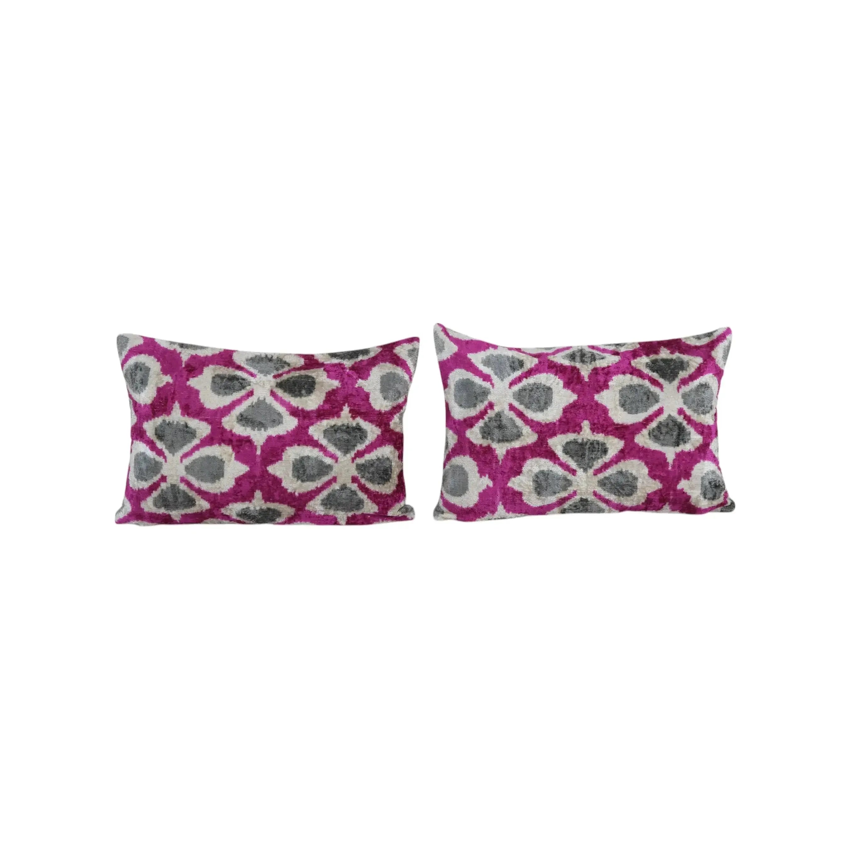 Silk Ikat Velvet Pillow Cover Set of 2 | 15'' x 23''