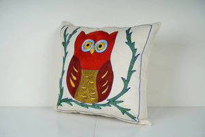Owl Suzani Pillow Cover | 17'' x 18''