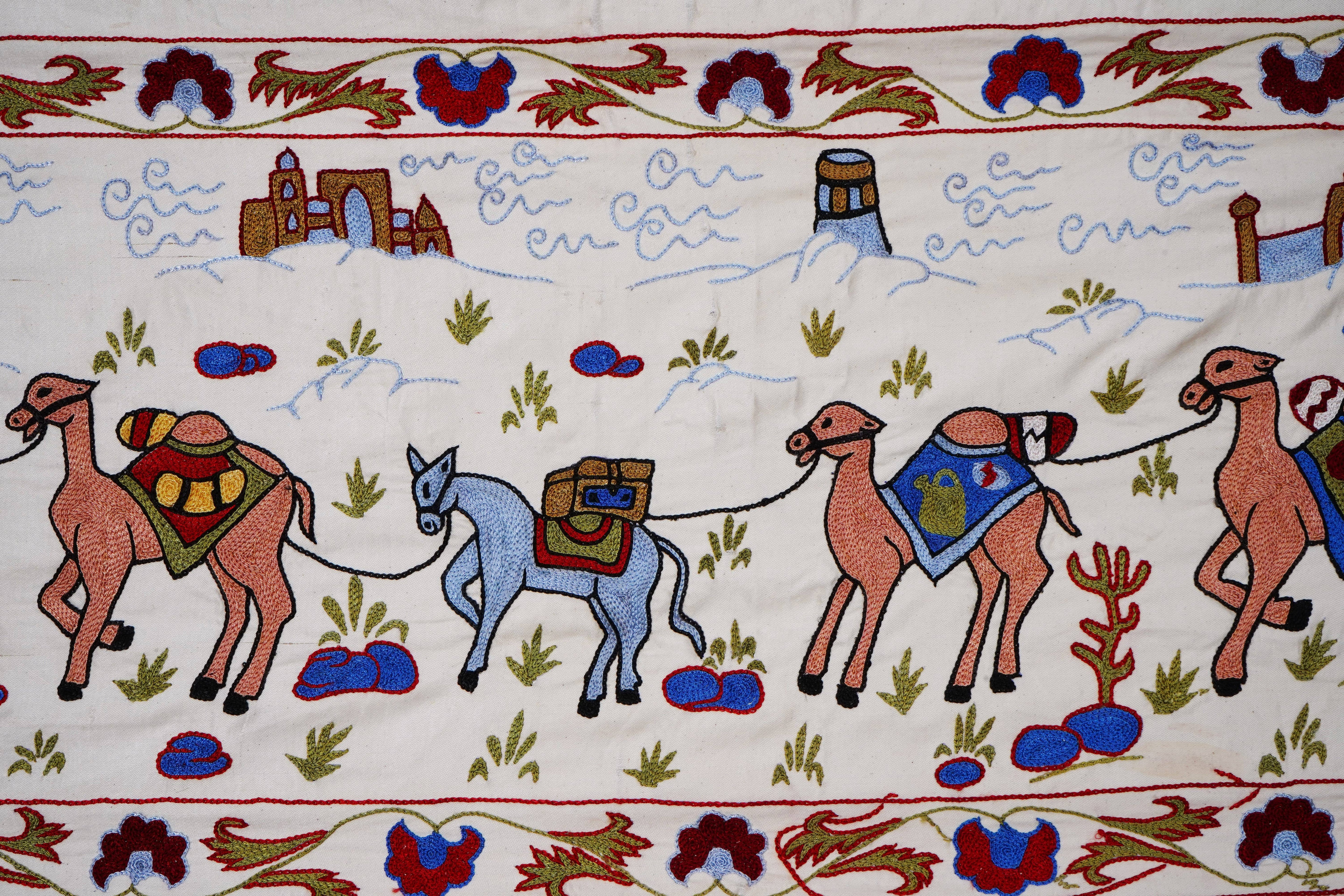 Hand-Embroidered Suzani Wall Hanging & Bedspread 1'8'' x 6'1''