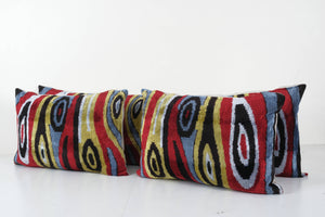 Silk Ikat Velvet Pillow Cover Set of 3 | 16'' x 24''