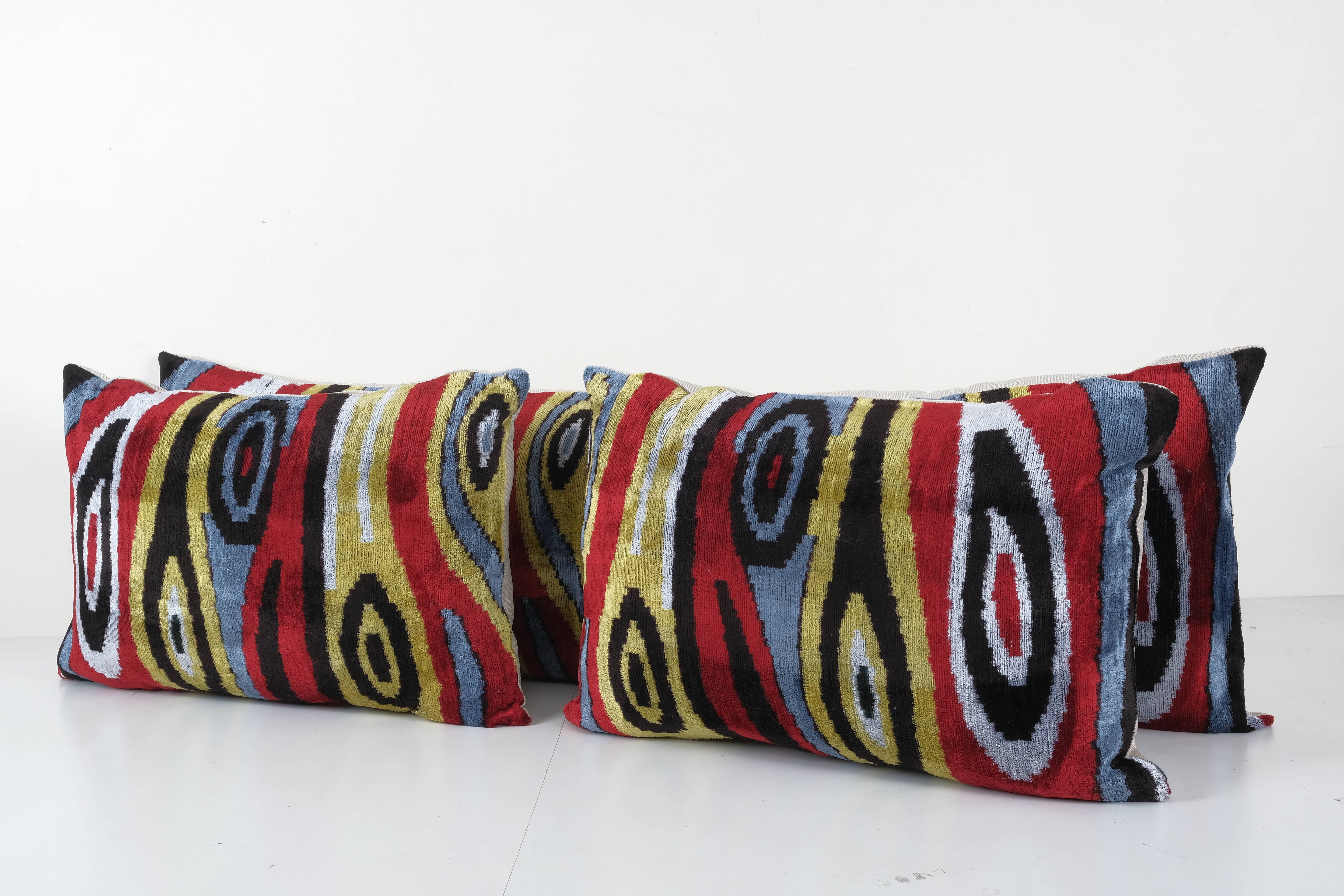 Silk Ikat Velvet Pillow Cover Set of 3 | 16'' x 24''
