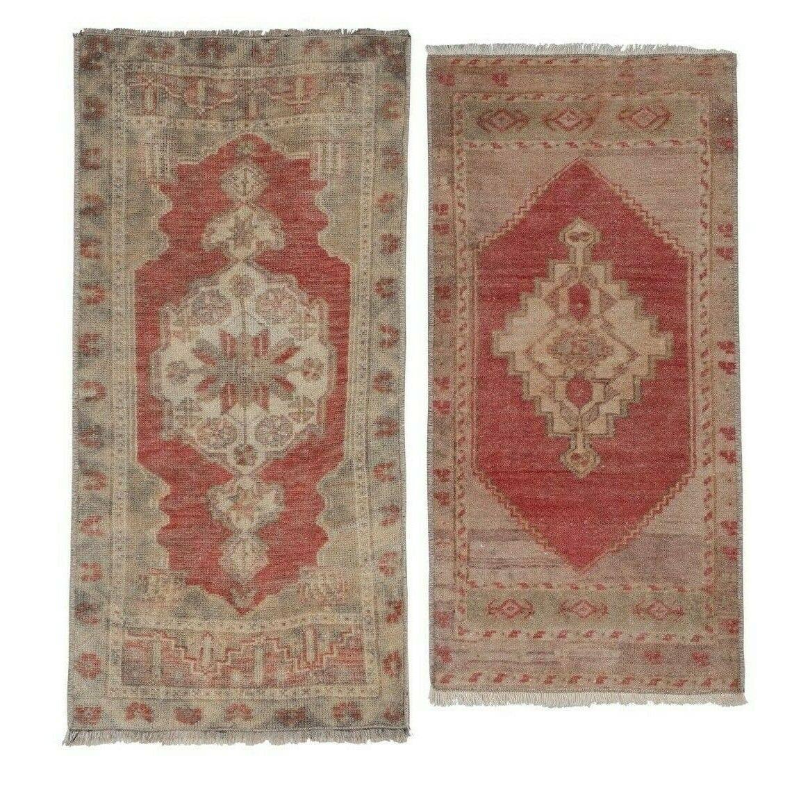 Vintage Turkish Yastik Rugs Set of 2 | 17'' x 35''